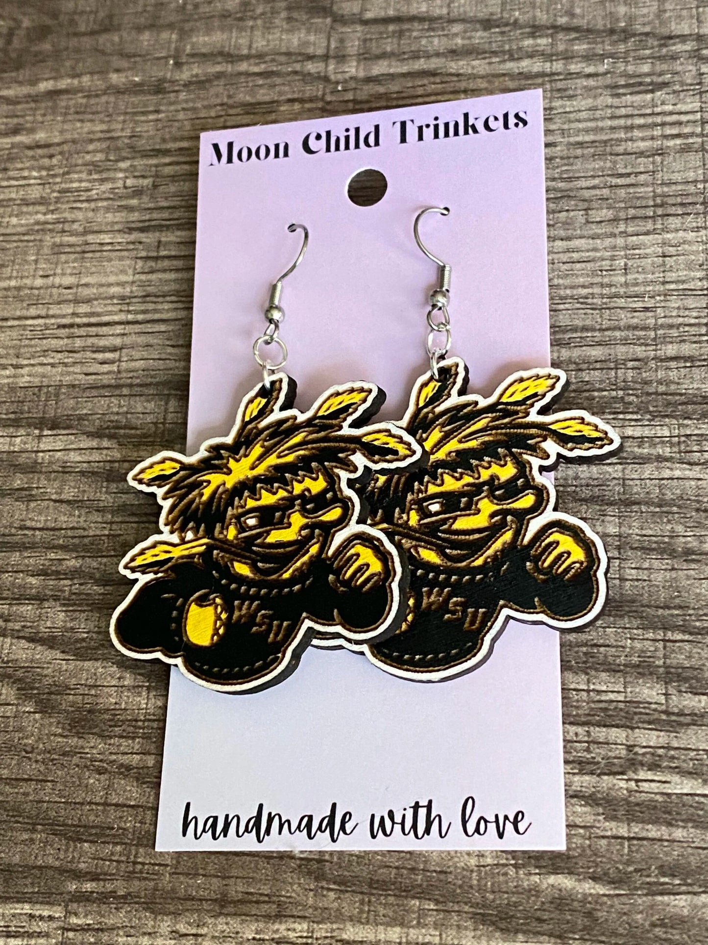 WSU Shockers Hand Painted Dangle Wood Earrings image 0