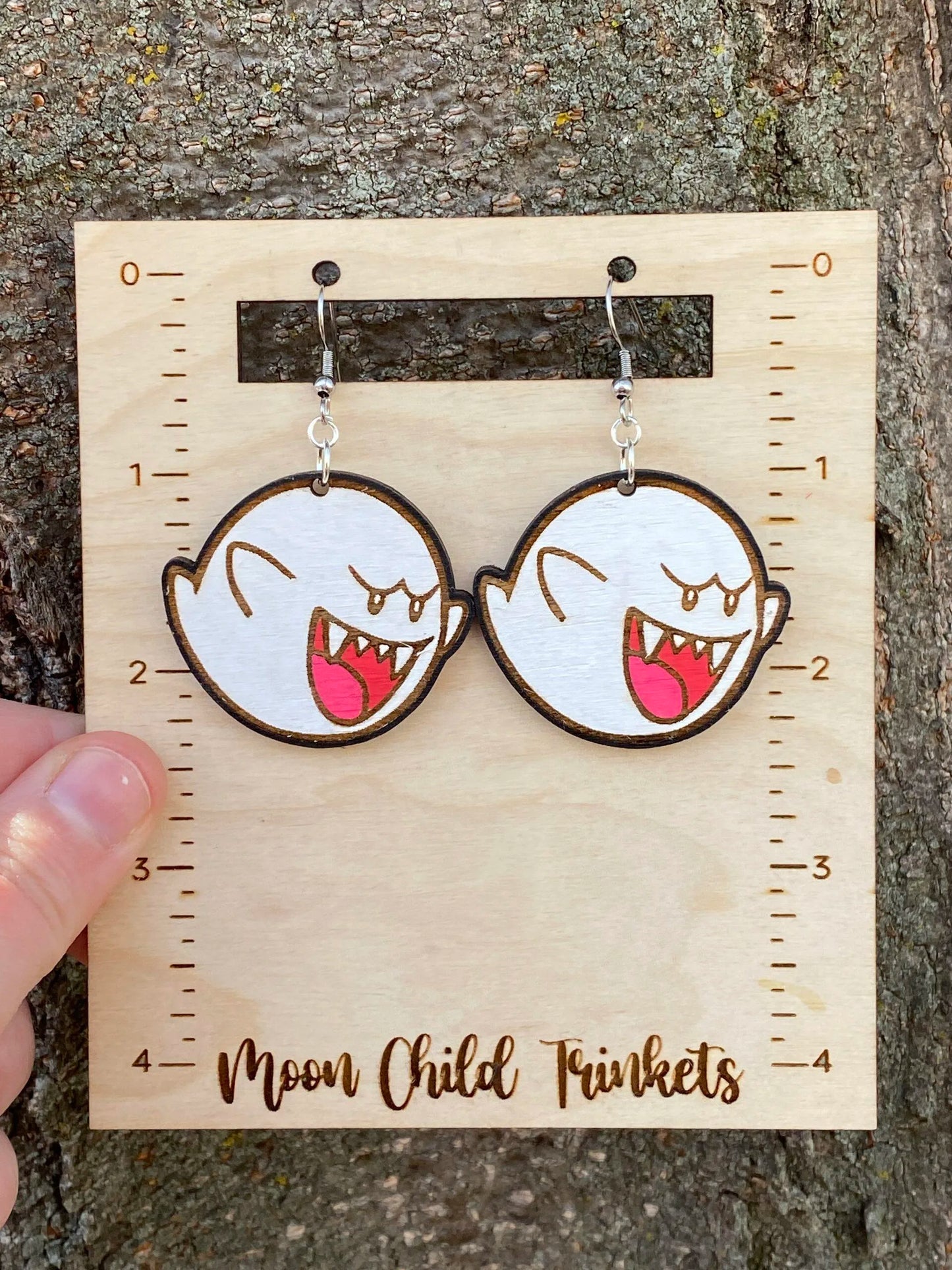 Super Mario Ghost Boo Hand Painted Wood Dangle Earrings image 1