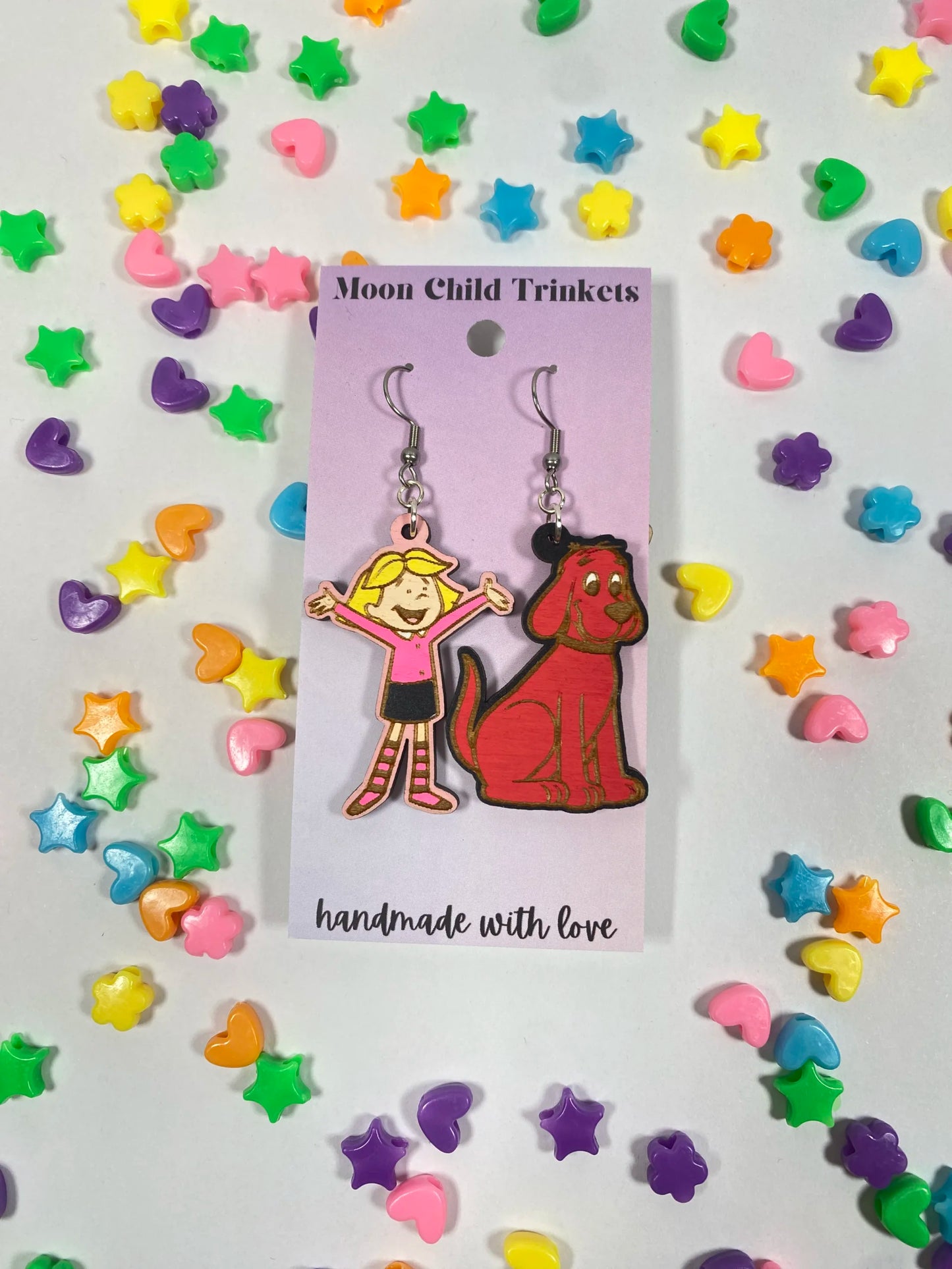 Emily Elizabeth and Clifford PBS Inspired Hand Painted Wood Earrings image 1
