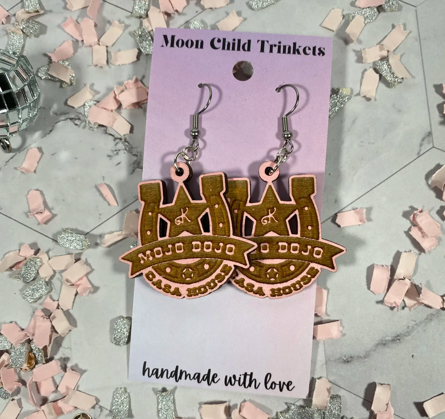 Mojo Dojo Casa House Hand Painted Wood Dangle Earrings image 0