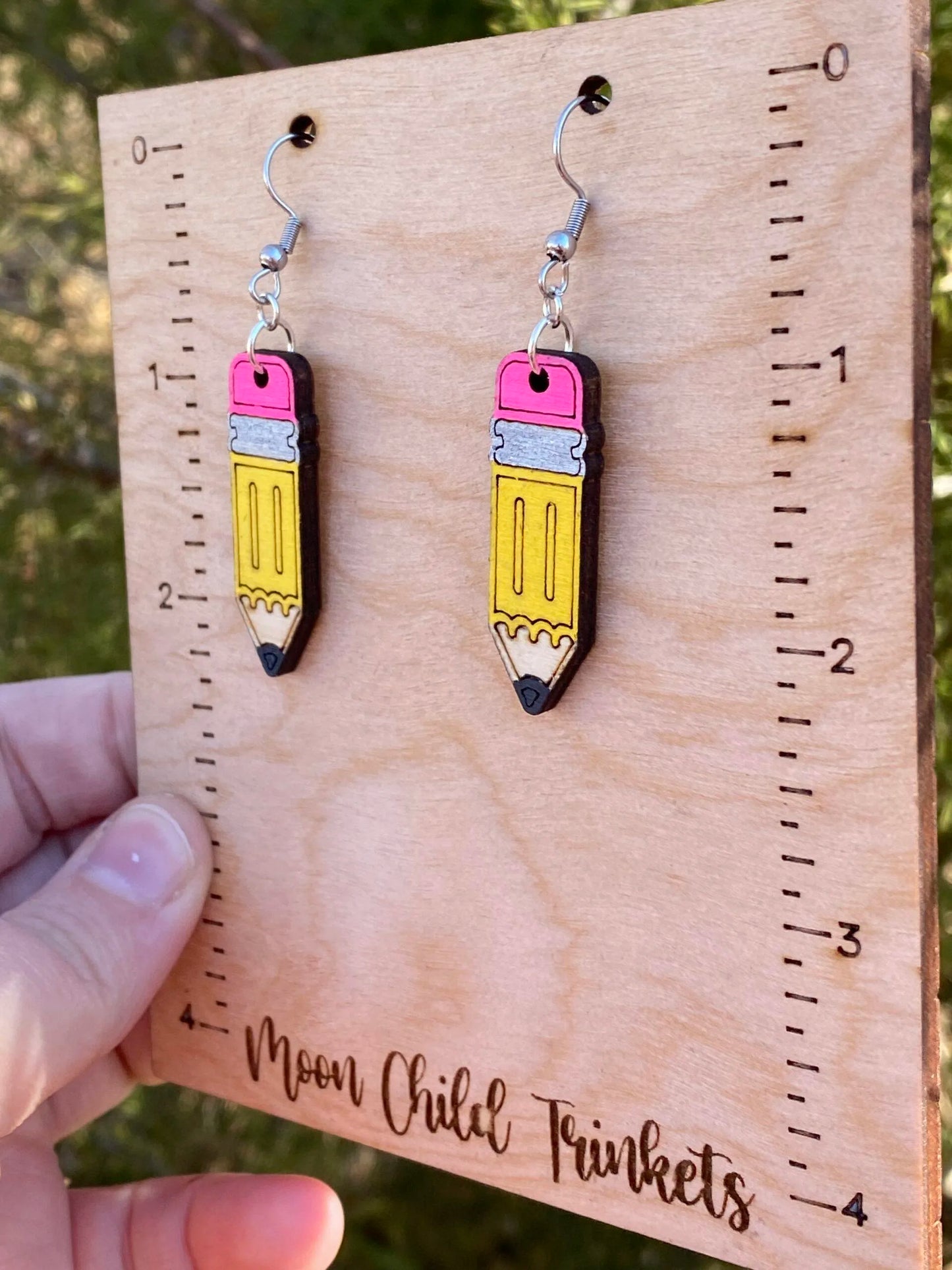 No 2 Pencil Hand Painted Wood Dangle Earrings image 2
