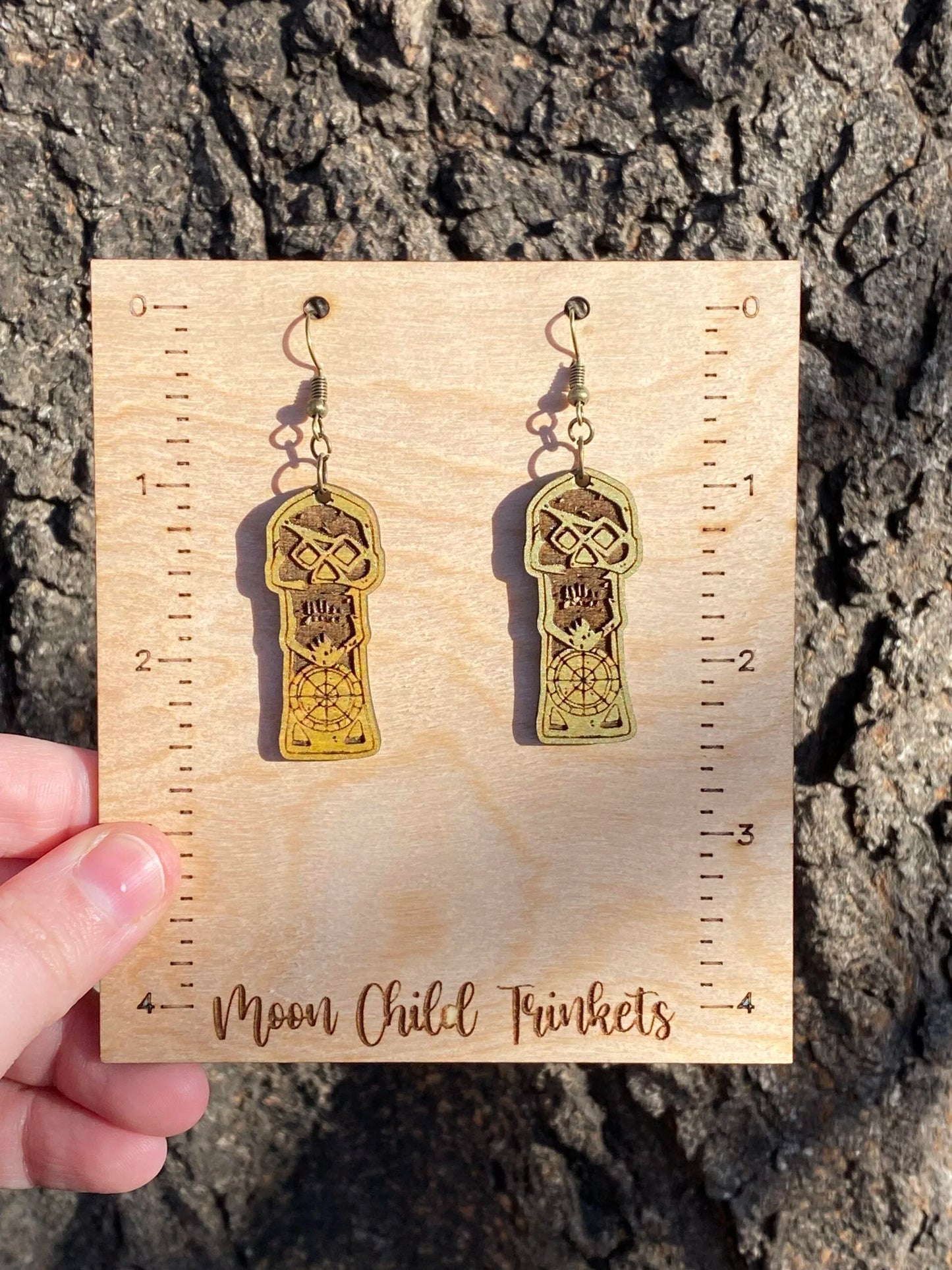 Goonies inspired Copper Bones Skeleton Key Wood Dangle Earrings image 2