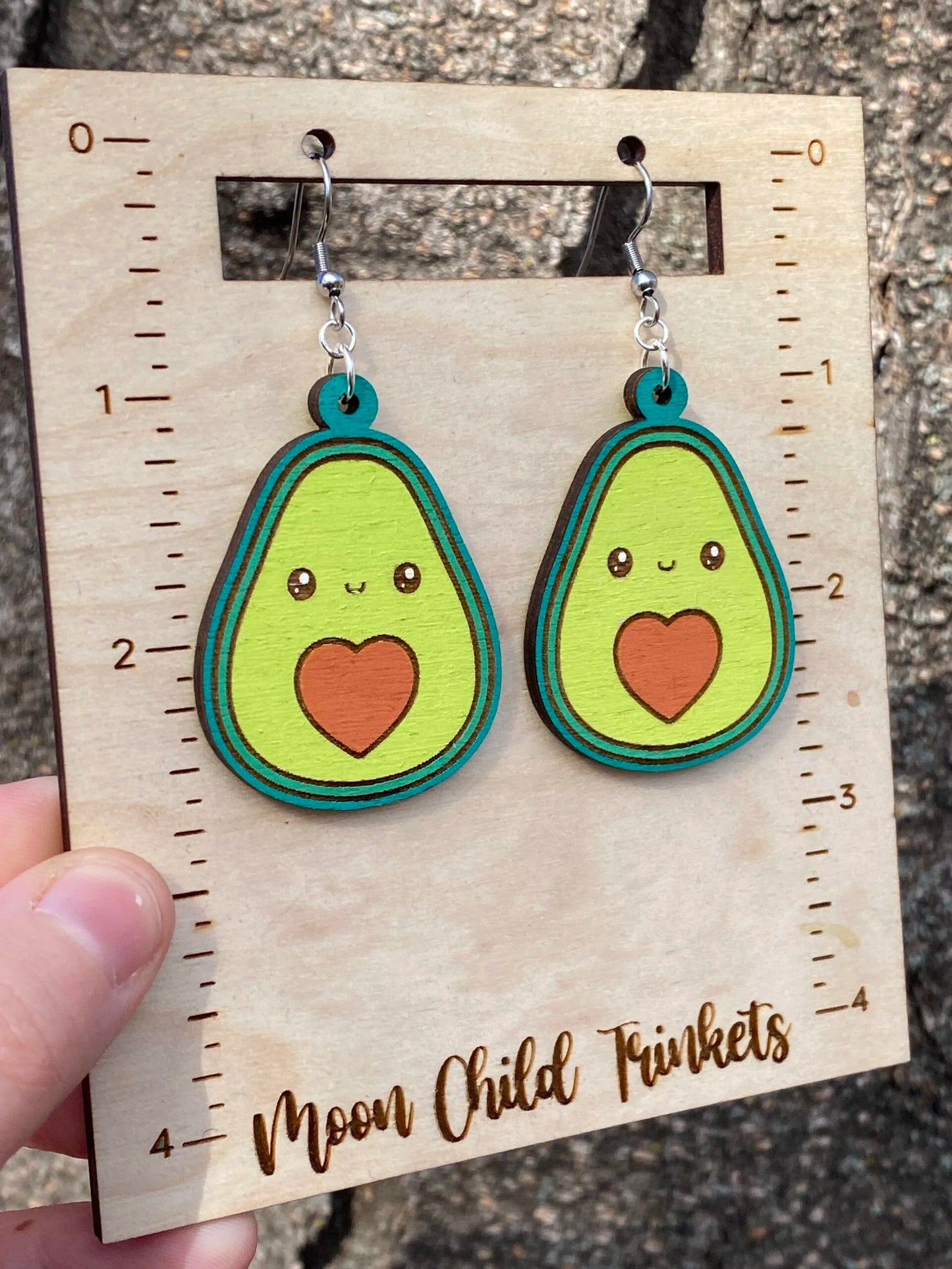 Avocado Kawaii Hand Painted Wood Dangle Earrings image 2