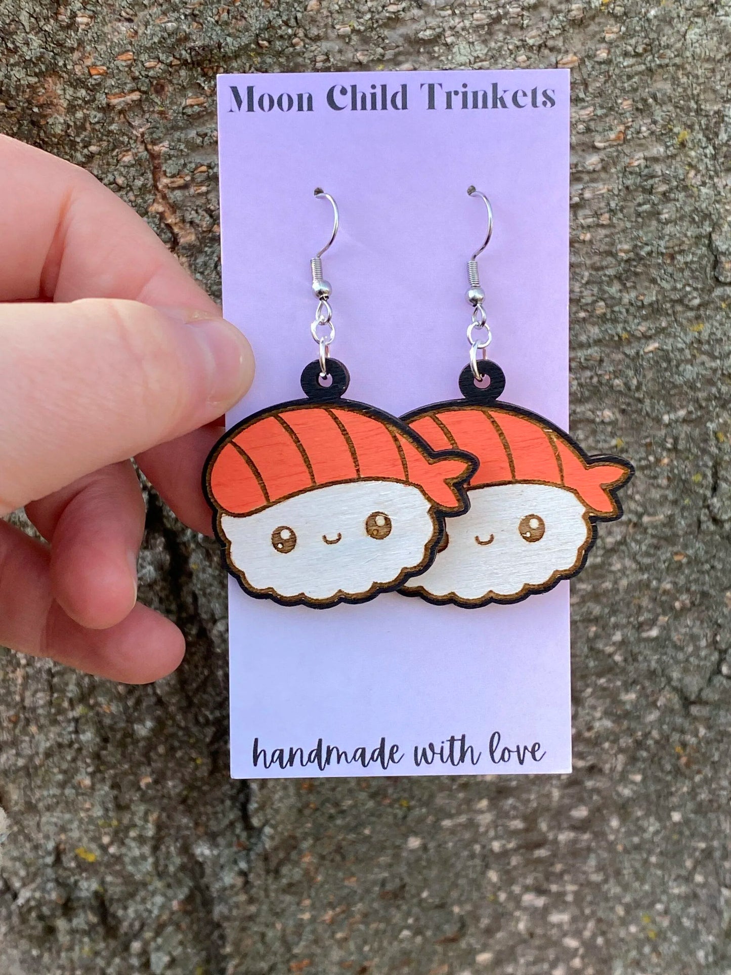 Sushi Nigiri Kawaii Hand Painted Wood Earrings image 2