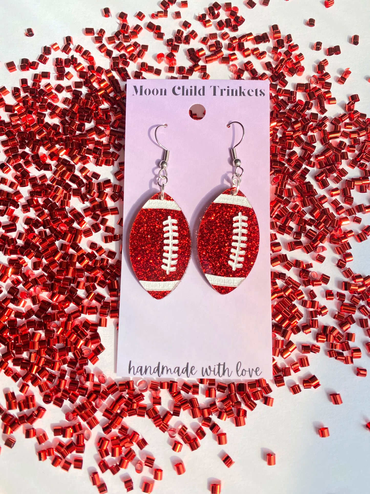 Red Glitter Football Acrylic Dangle Earrings *LIMITED EDITION* image 0