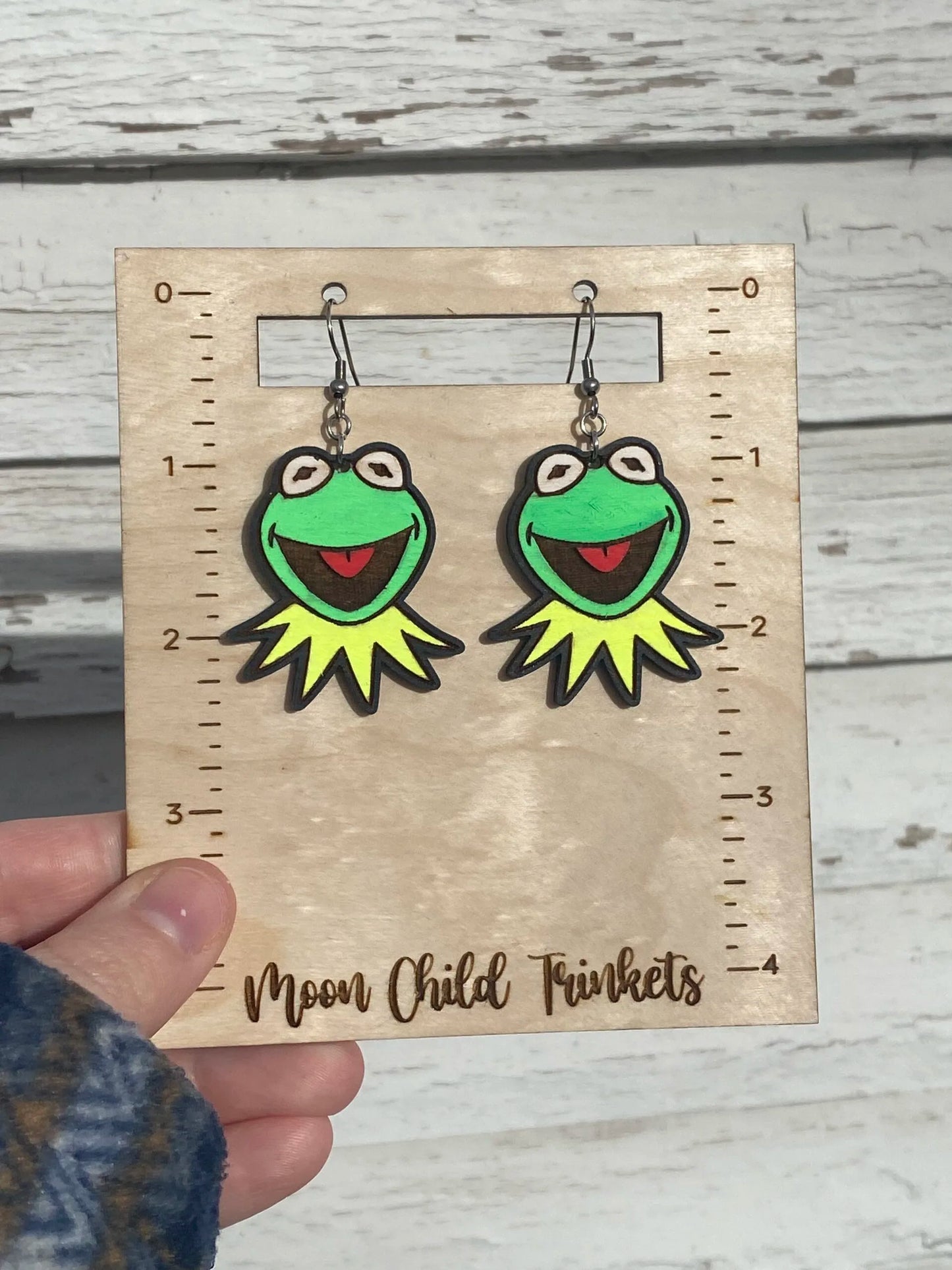 Muppets Kermit the Frog Hand Painted Wood Dangle Earrings image 3