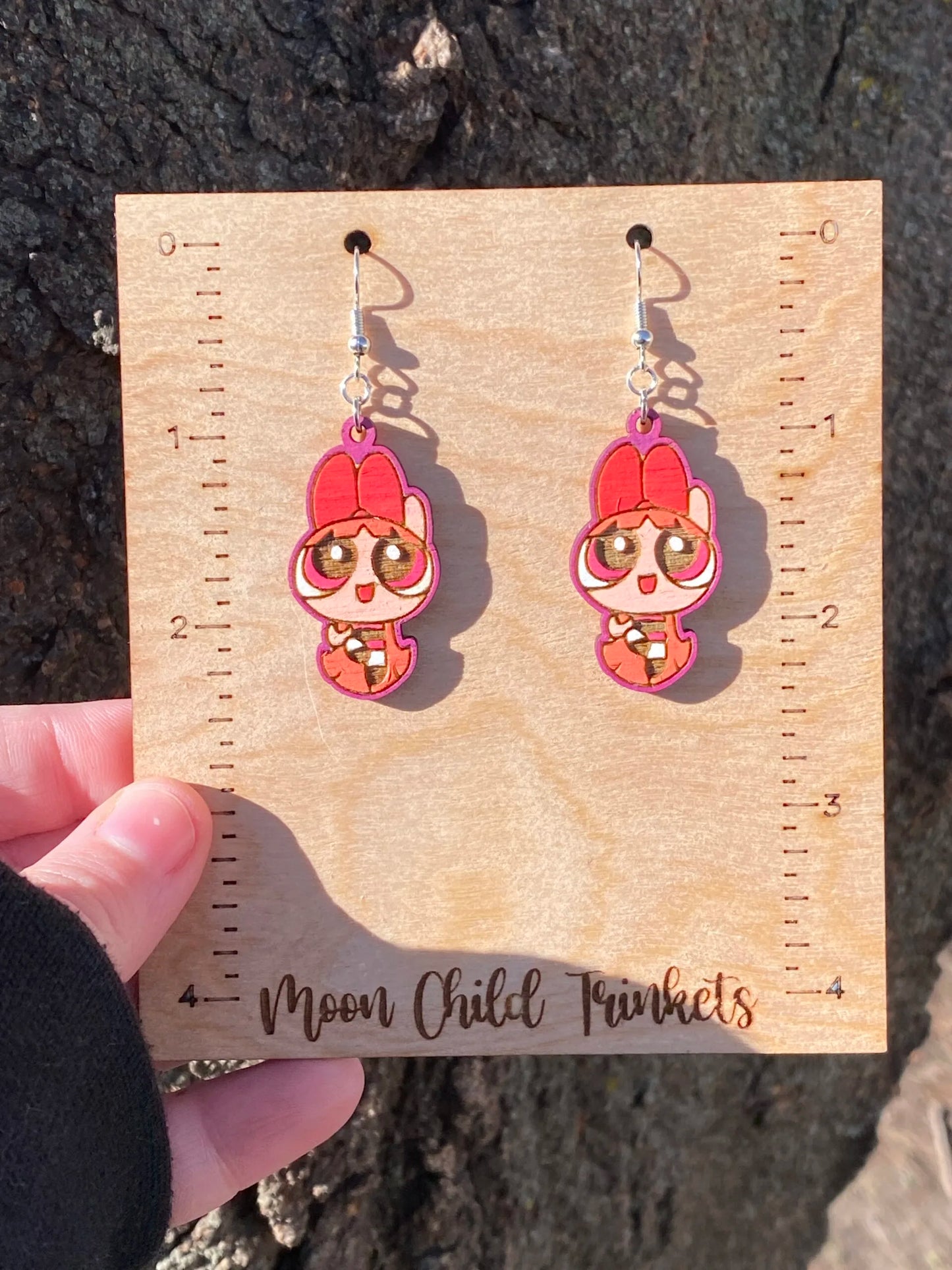 Powerpuff Girls Blossom Hand Painted Wood Dangle Earrings image 0