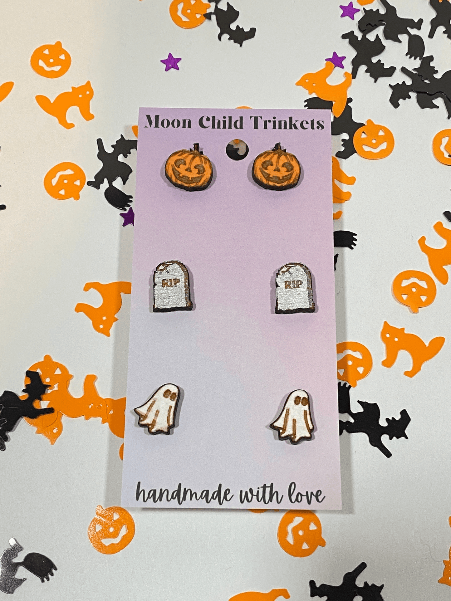 Halloween Stud Earrings 3 Pairs - Jack O'lantern Set image 0