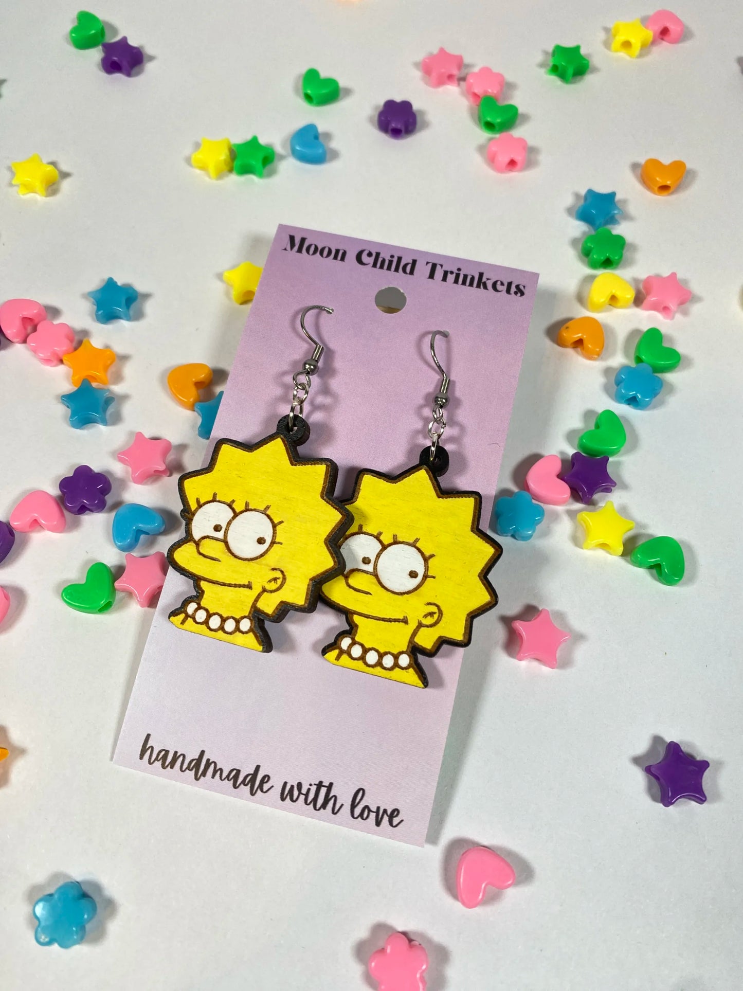 Lisa Simpson Hand Painted Wood Dangle Earrings image 0