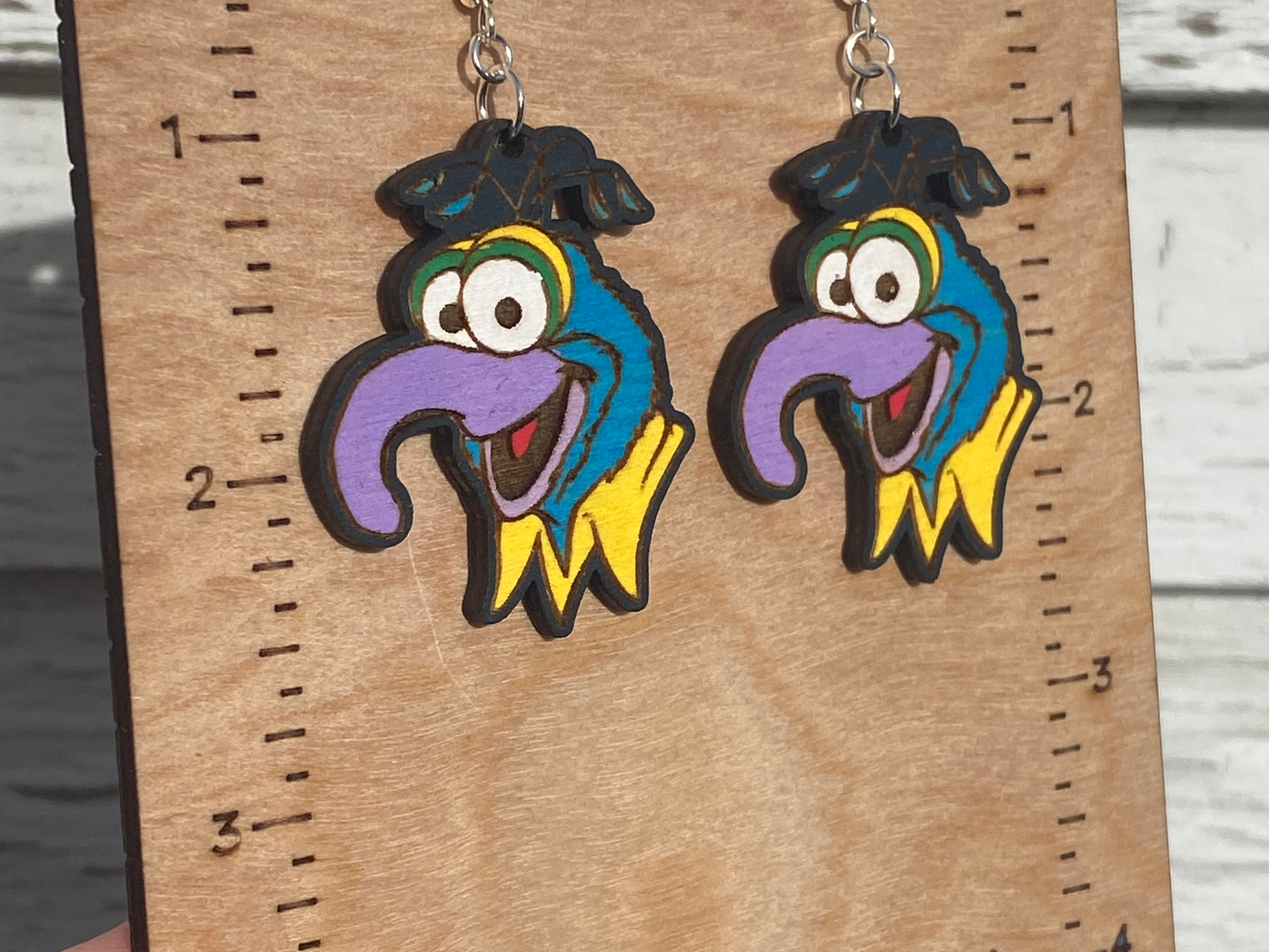 Muppets Gonzo Hand Painted Wood Dangle Earrings