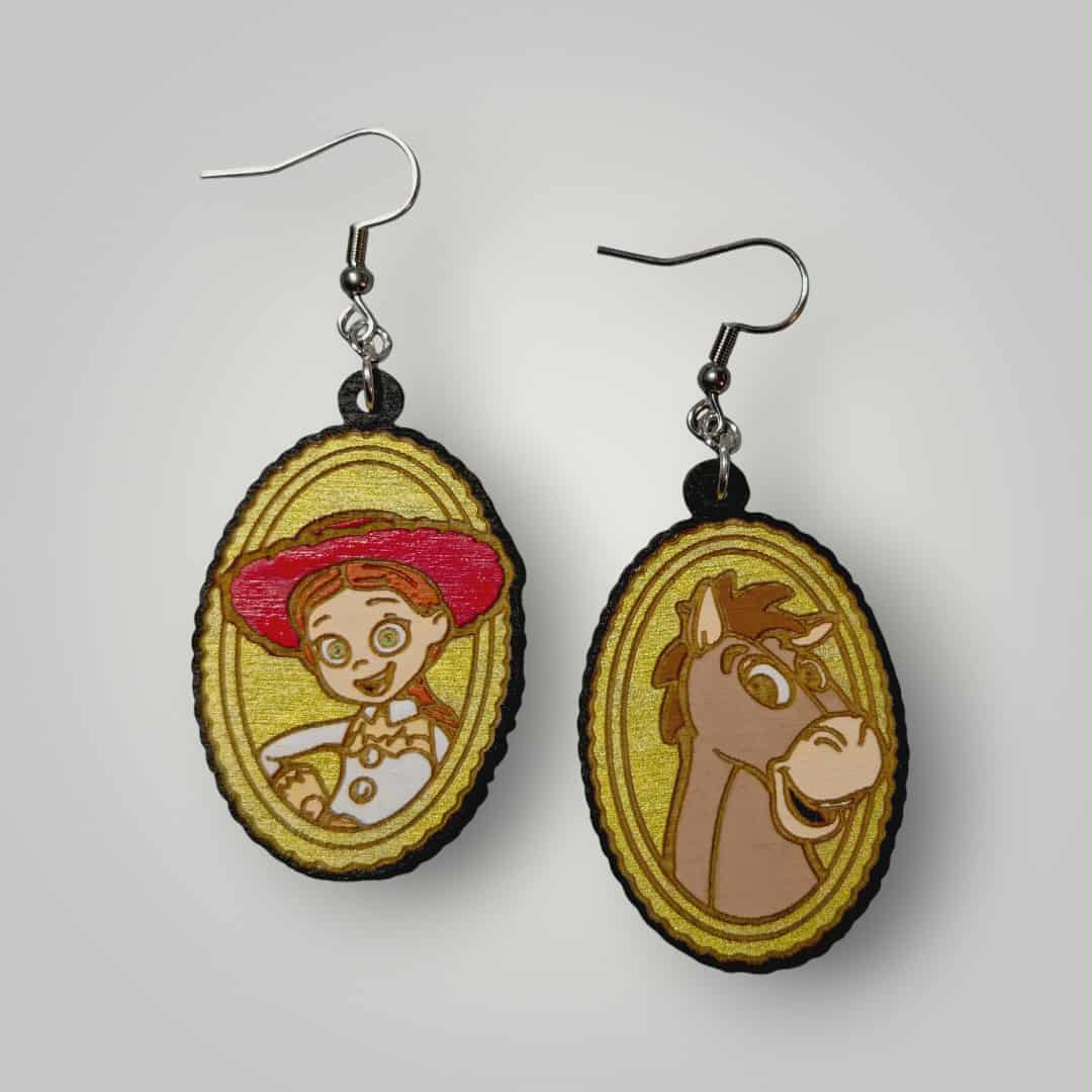 Jessie and Bullseye Toy Story Hand Painted Wood Earrings