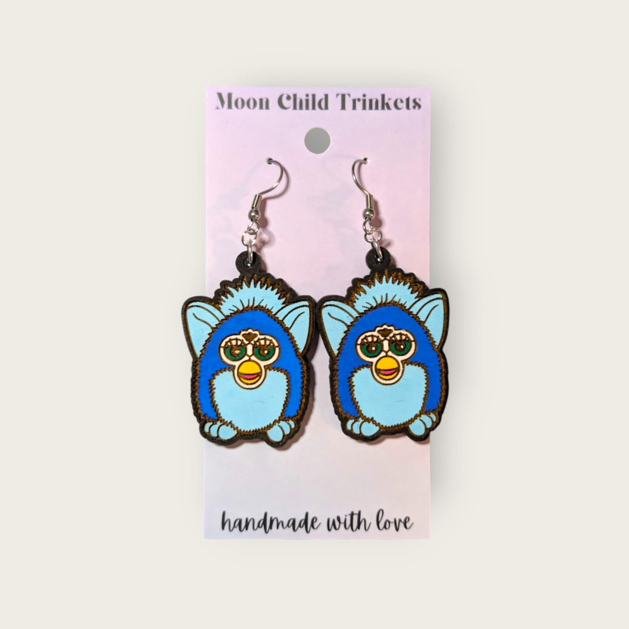Furby Hand Painted Wood Dangle Earrings