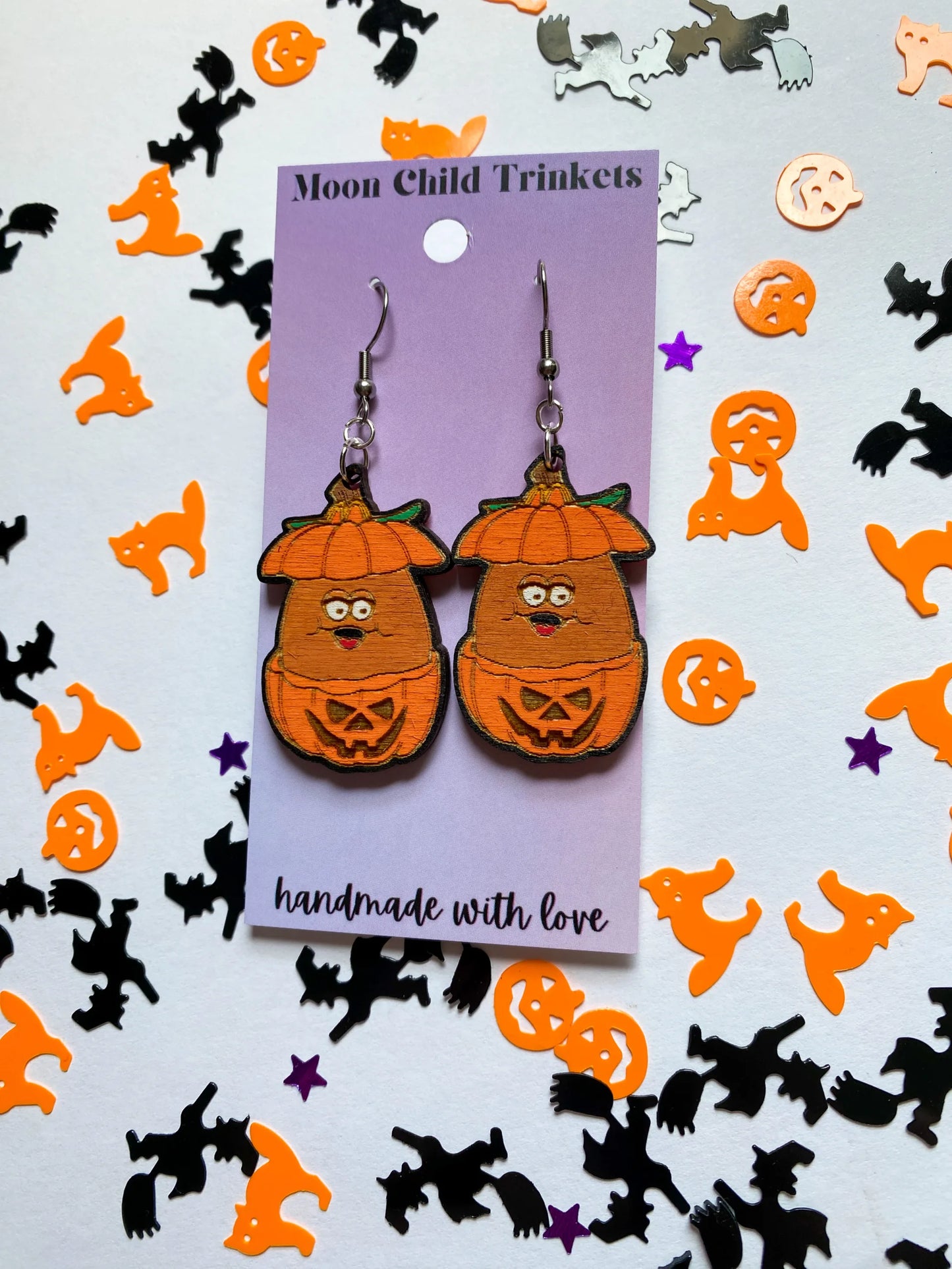 Pumpkin Chicken Nugget Hand Painted Wood Dangle Earrings image 2
