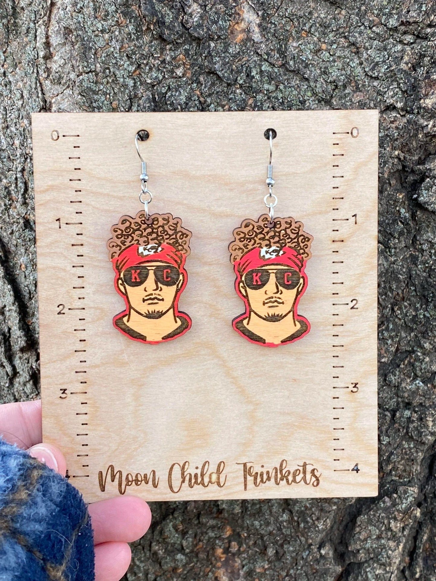Chiefs Patrick Mahomes Inspired Hand Painted Wood Dangle Earrings image 2