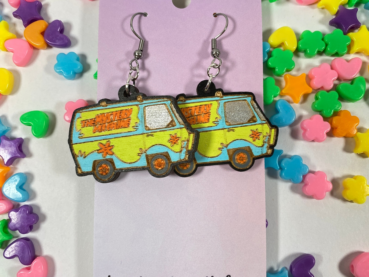 Scooby Doo Mystery Machine Painted Wood Dangle Earrings
