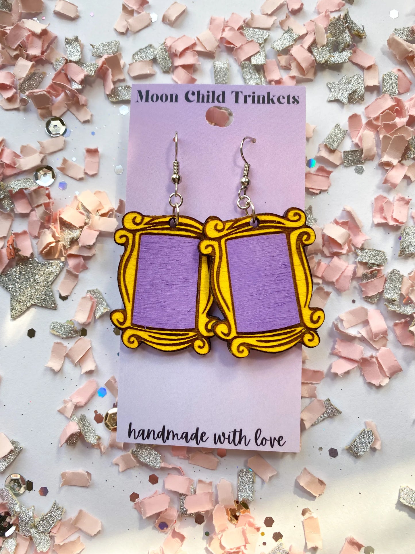 TV Friends Door Frame Hand Painted Wood Dangle Earrings image 0
