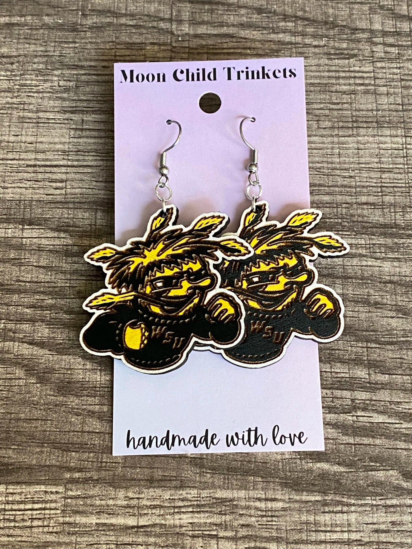 WSU Shockers Hand Painted Dangle Wood Earrings image 2