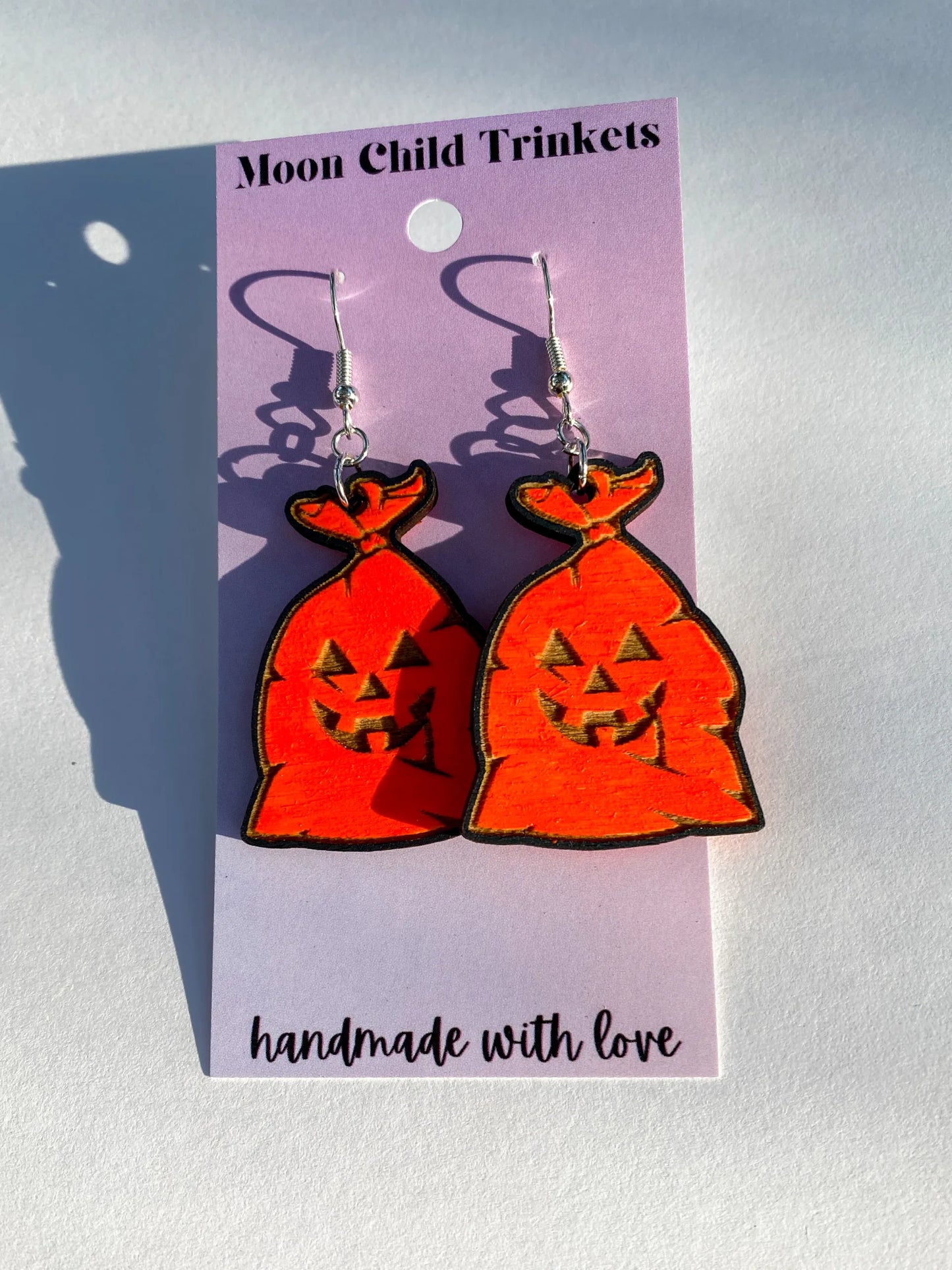 Nostalgic Halloween Pumpkin Lawn Bag Hand Painted Wood Earrings image 0