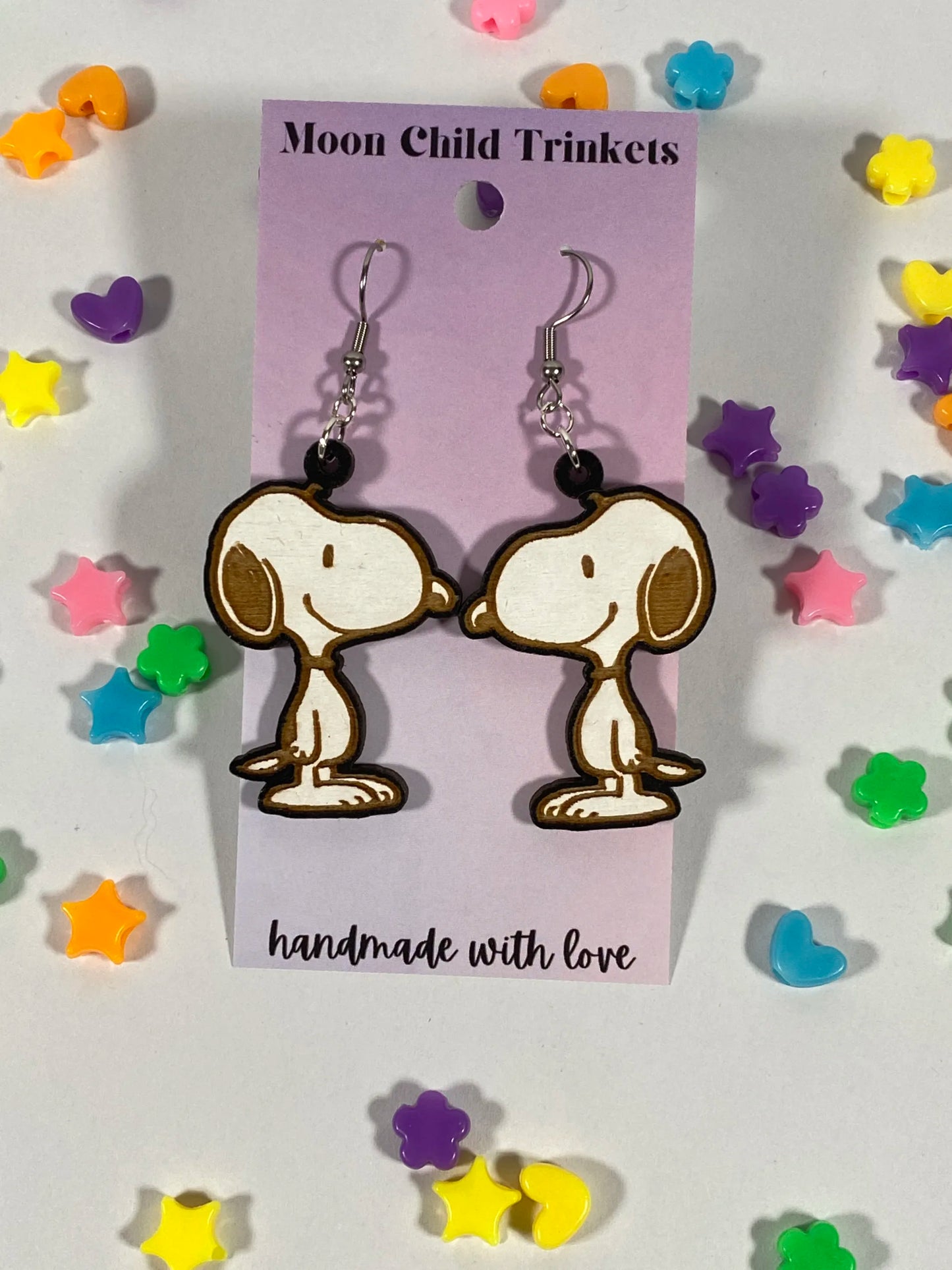Snoopy Peanuts Hand Painted Wood Dangle Earrings image 0