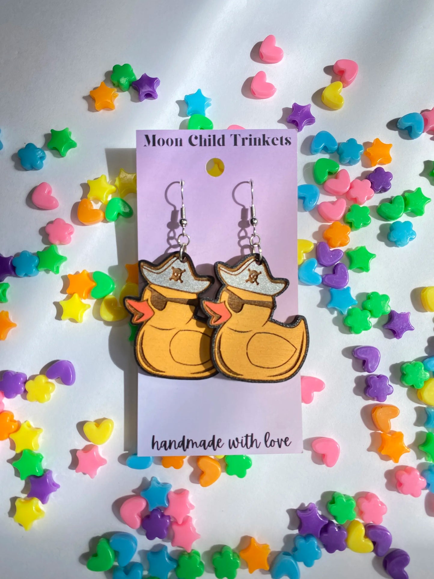 Pirate Duck Hand Painted Wood Dangle Earrings image 1