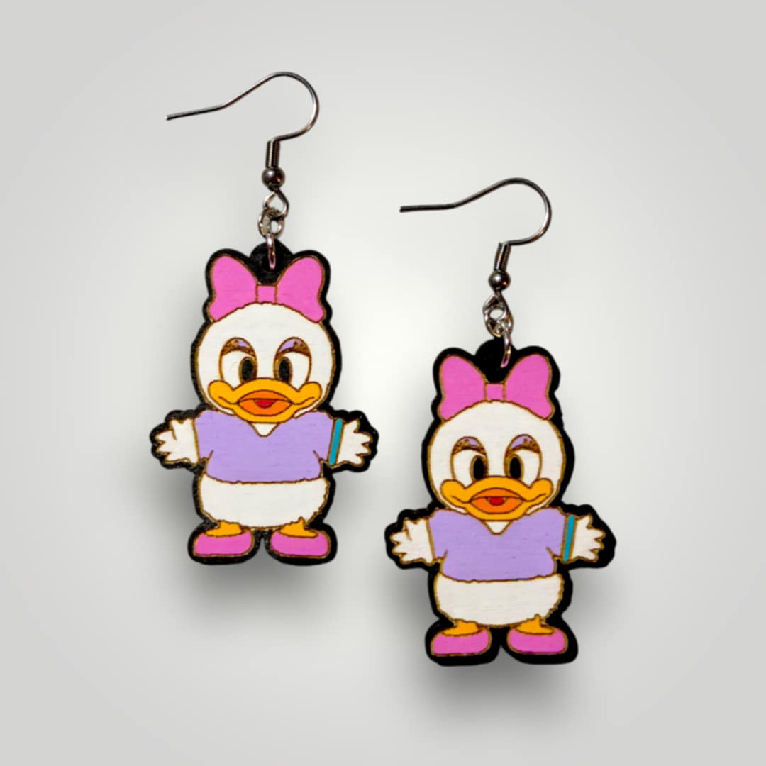 Daisy Mickey Family Hand Painted Wood Earrings