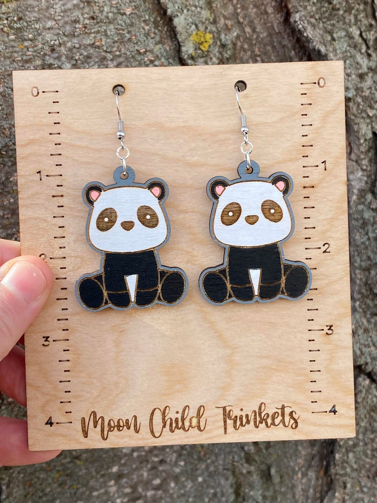 Panda Bear Kawaii Hand Painted Wood Dangle Earrings image 2