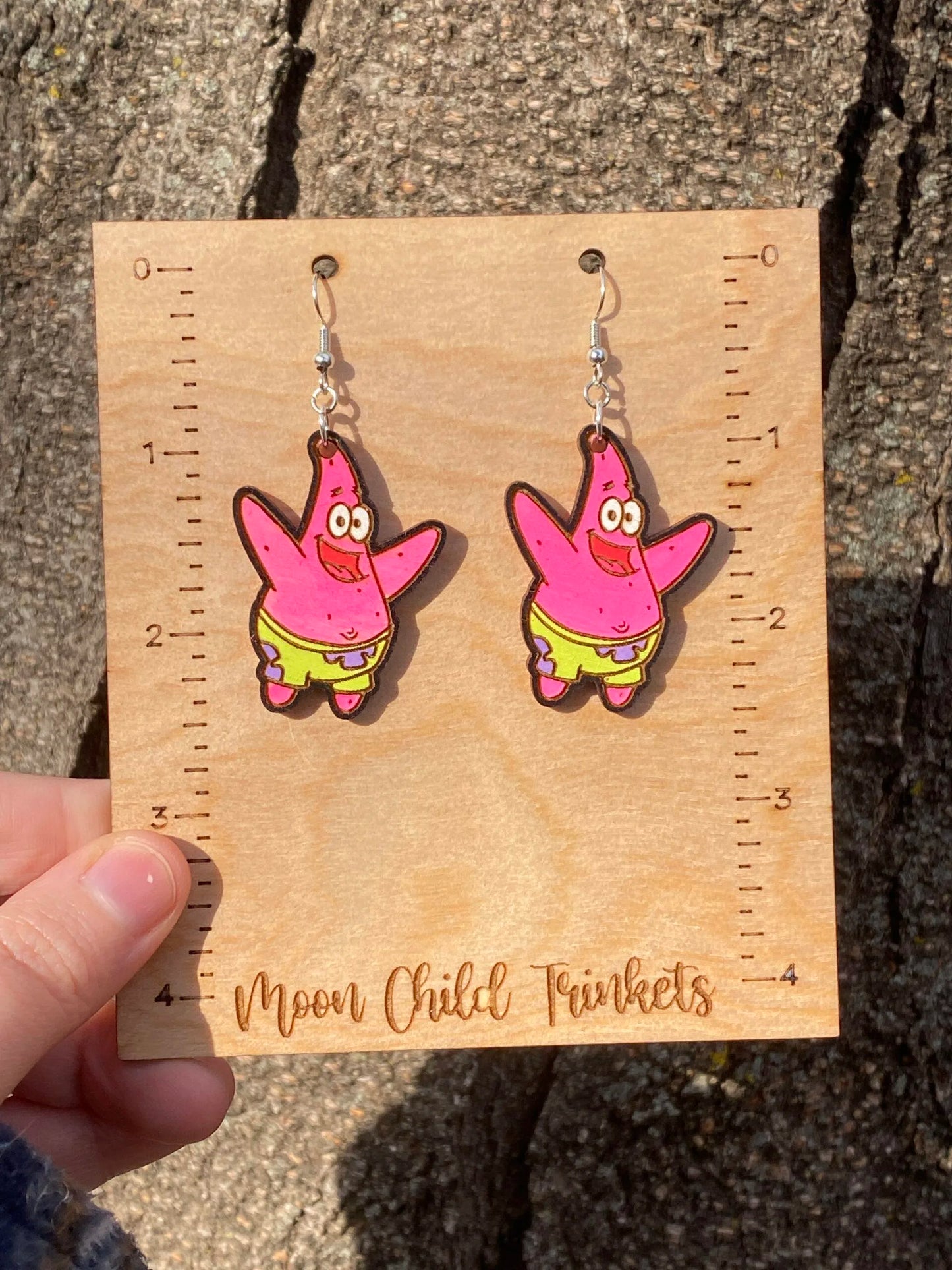 Spongebob Patrick Star Hand Painted Wood Dangle Earrings image 2