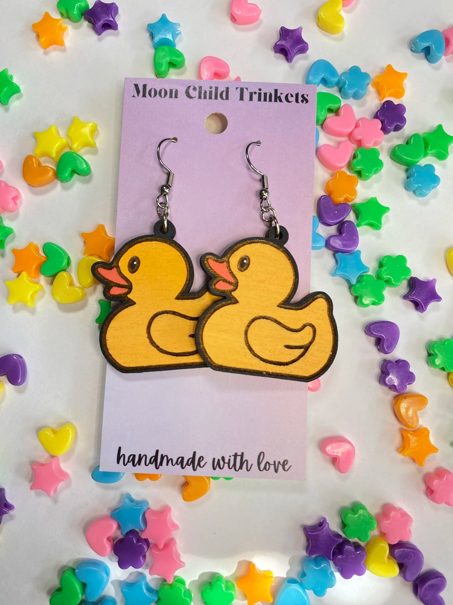 Rubber Ducky Hand Painted Wood Dangle Earrings image 0