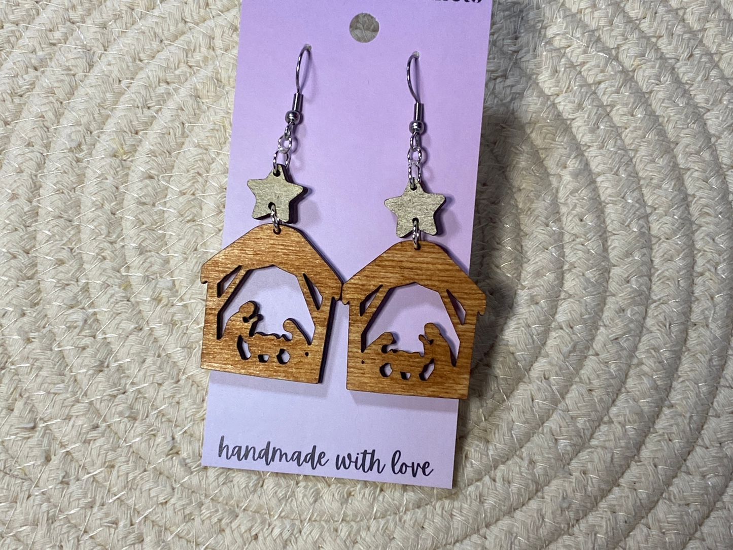 Nativity Scene Christmas Hand Painted Wood Dangle Earrings, hypoallergenic earrings, statement earrings, Gifts for Her