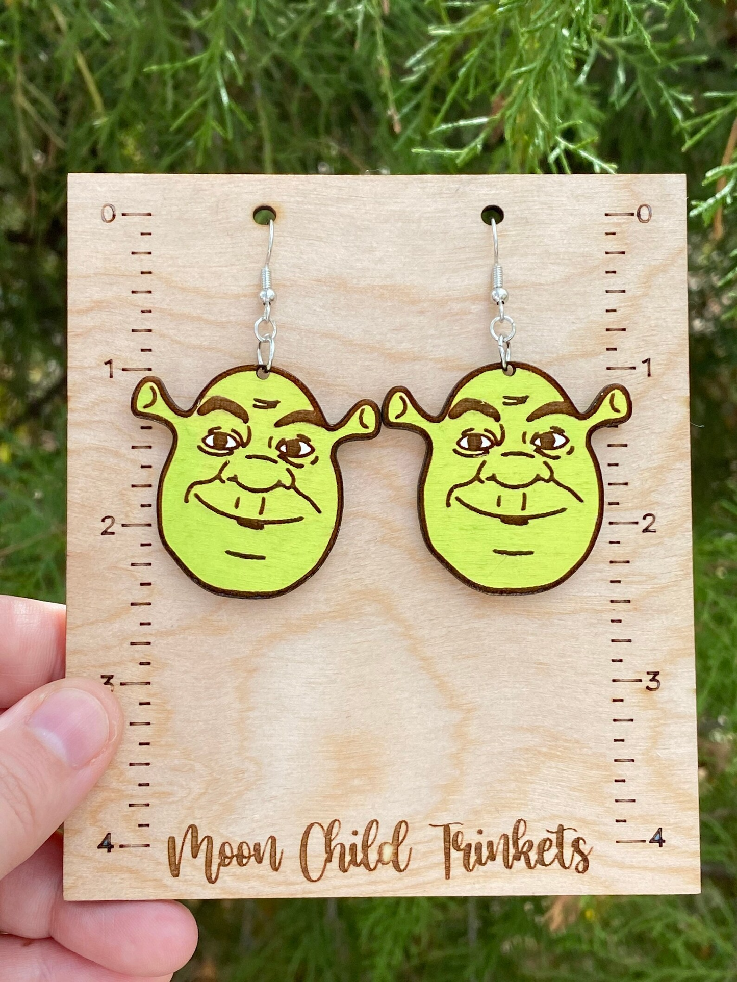 Shrek Hand Painted Wood Dangle Earrings image 2