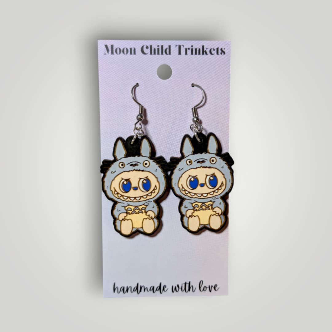 Totoro Labubu Hand Painted Wood Earrings
