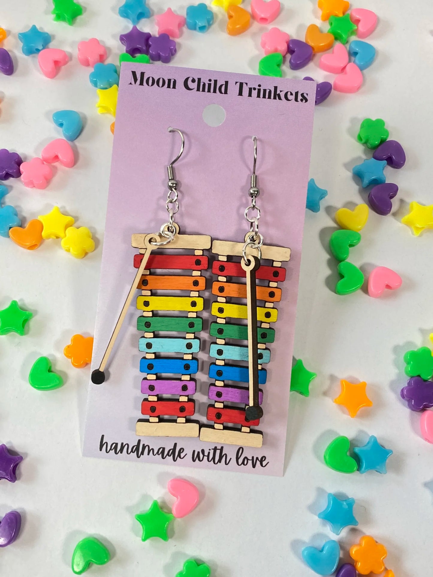 Xylophone Hand Painted Wood Dangle Earrings - Perfect Music Teacher Gift! image 0