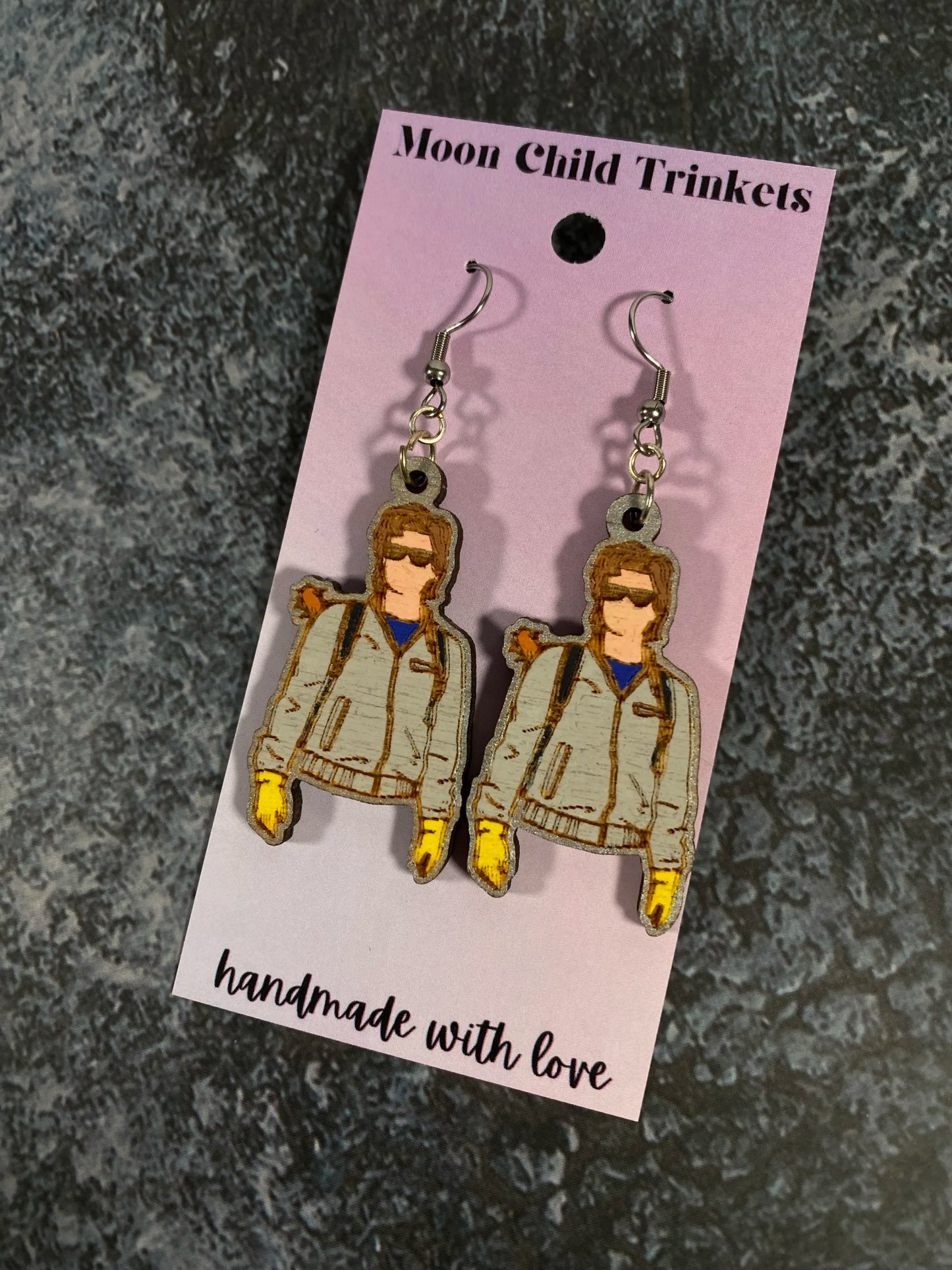 Steve Harrington Stranger Things Hand Painted Wood Earrings image 0