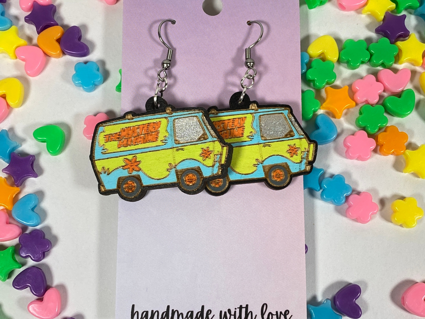 Scooby Doo Mystery Machine Painted Wood Dangle Earrings