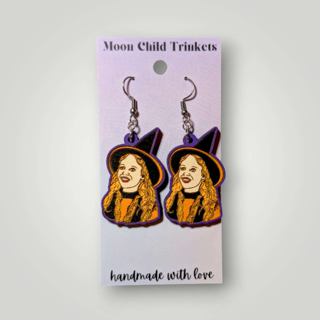 Hocus Pocus Dani Hand Painted Wood Dangle Earrings