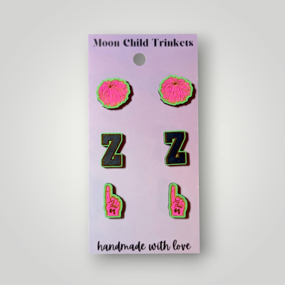 Zombies Hand Painted Wood Stud Earring Set – 3 Pairs