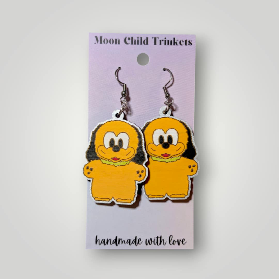 Pluto Mickey Family Hand Painted Wood Earrings