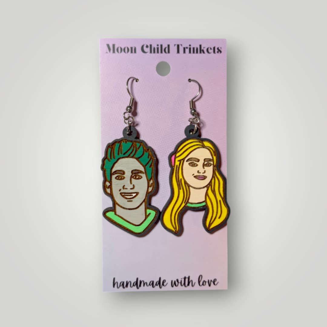 Zed and Addison Zombies Hand Painted Wood Earrings