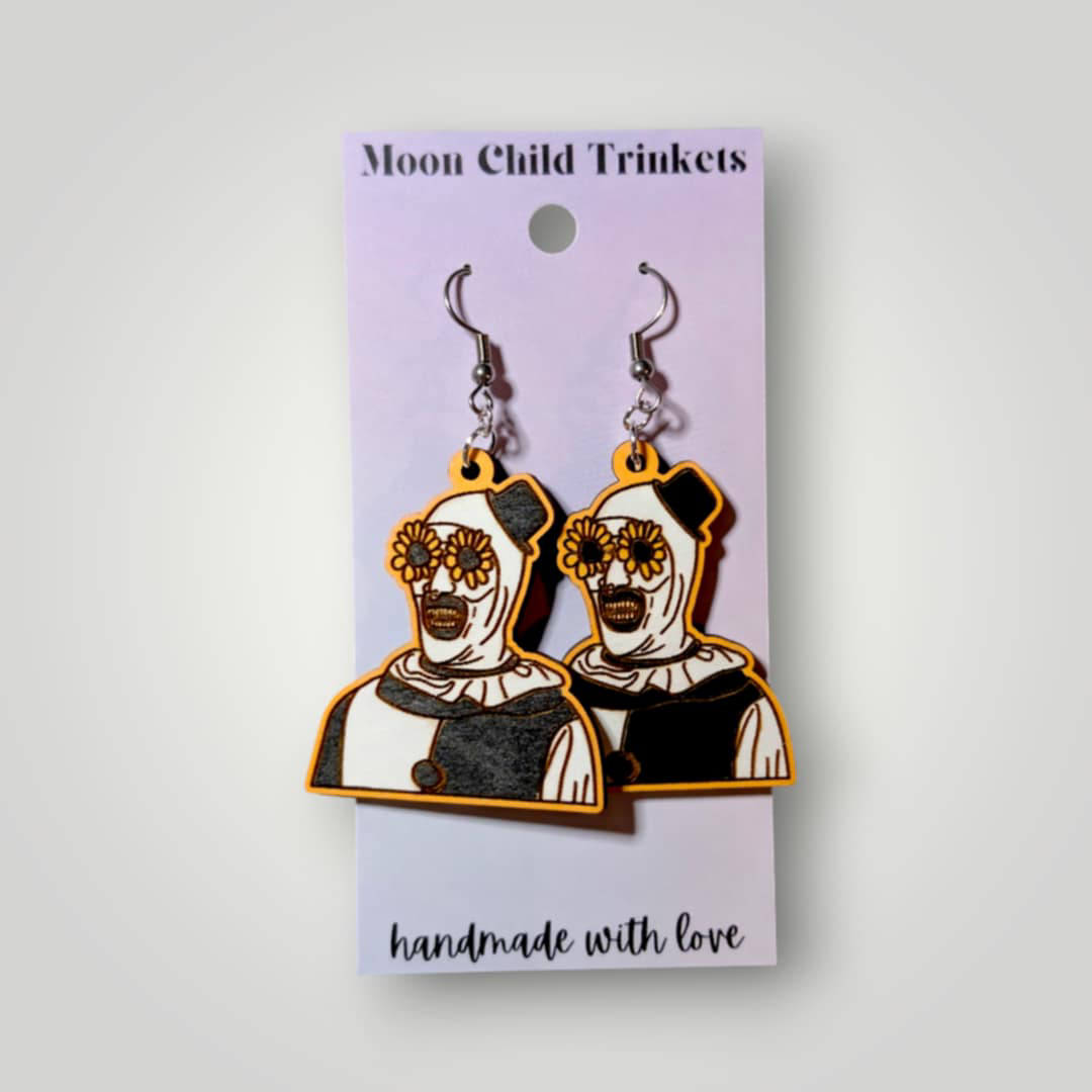 Art the Clown Terrifier Hand Painted Wood Earrings