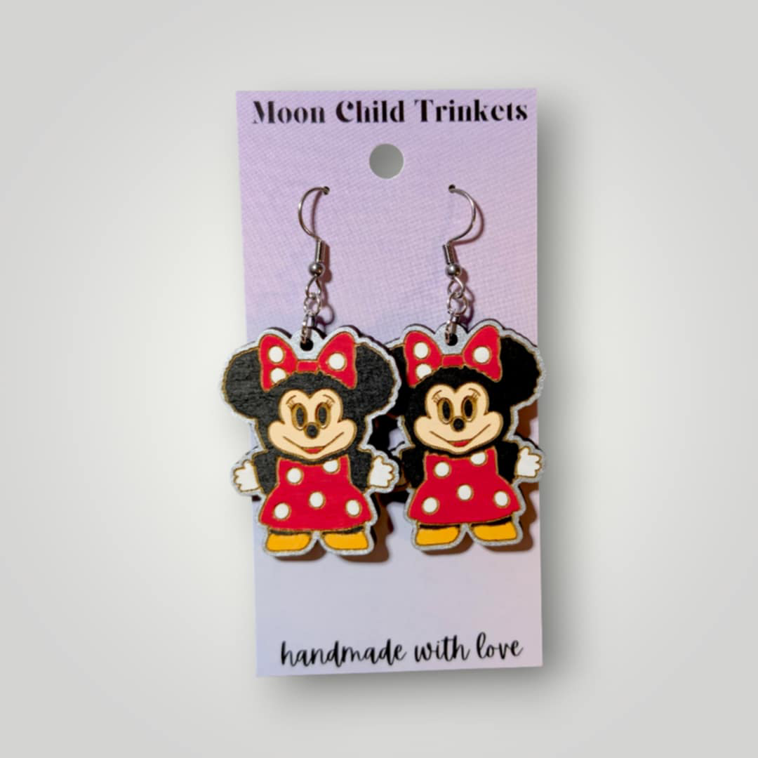 Minnie Mouse Mickey Family Hand Painted Wood Earrings