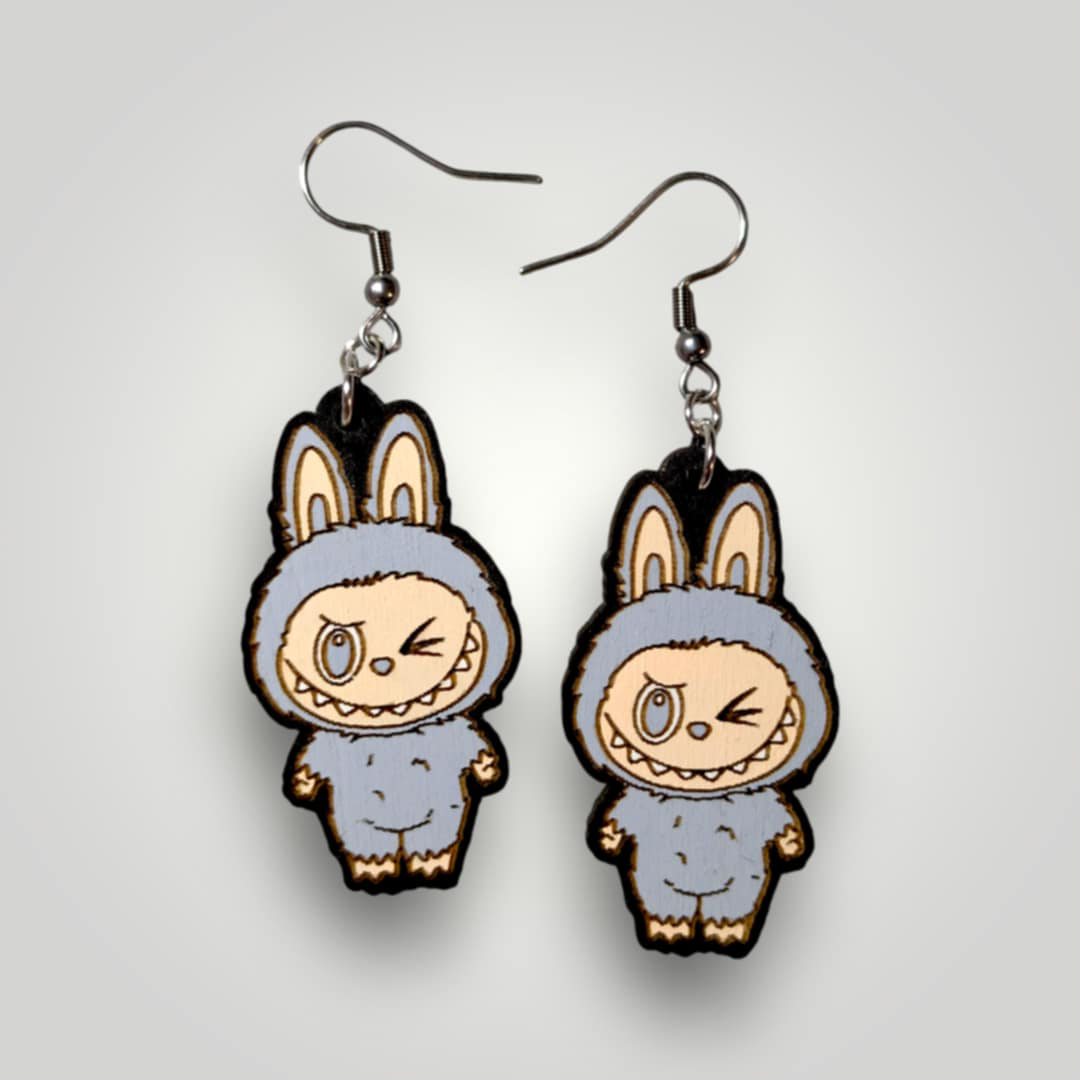 Labubu Monster Wink Hand Painted Wood Earrings