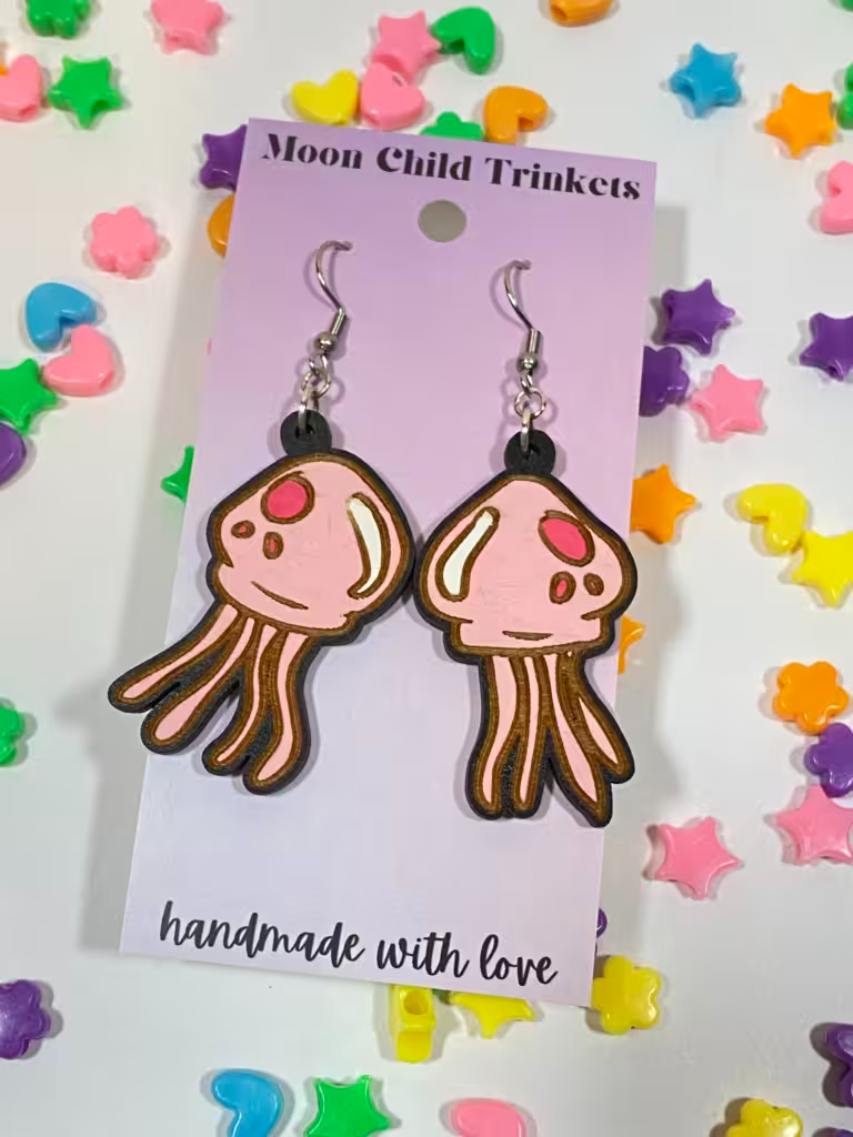 JellyFish SpongeBob Hand Painted Wood Dangle Earrings