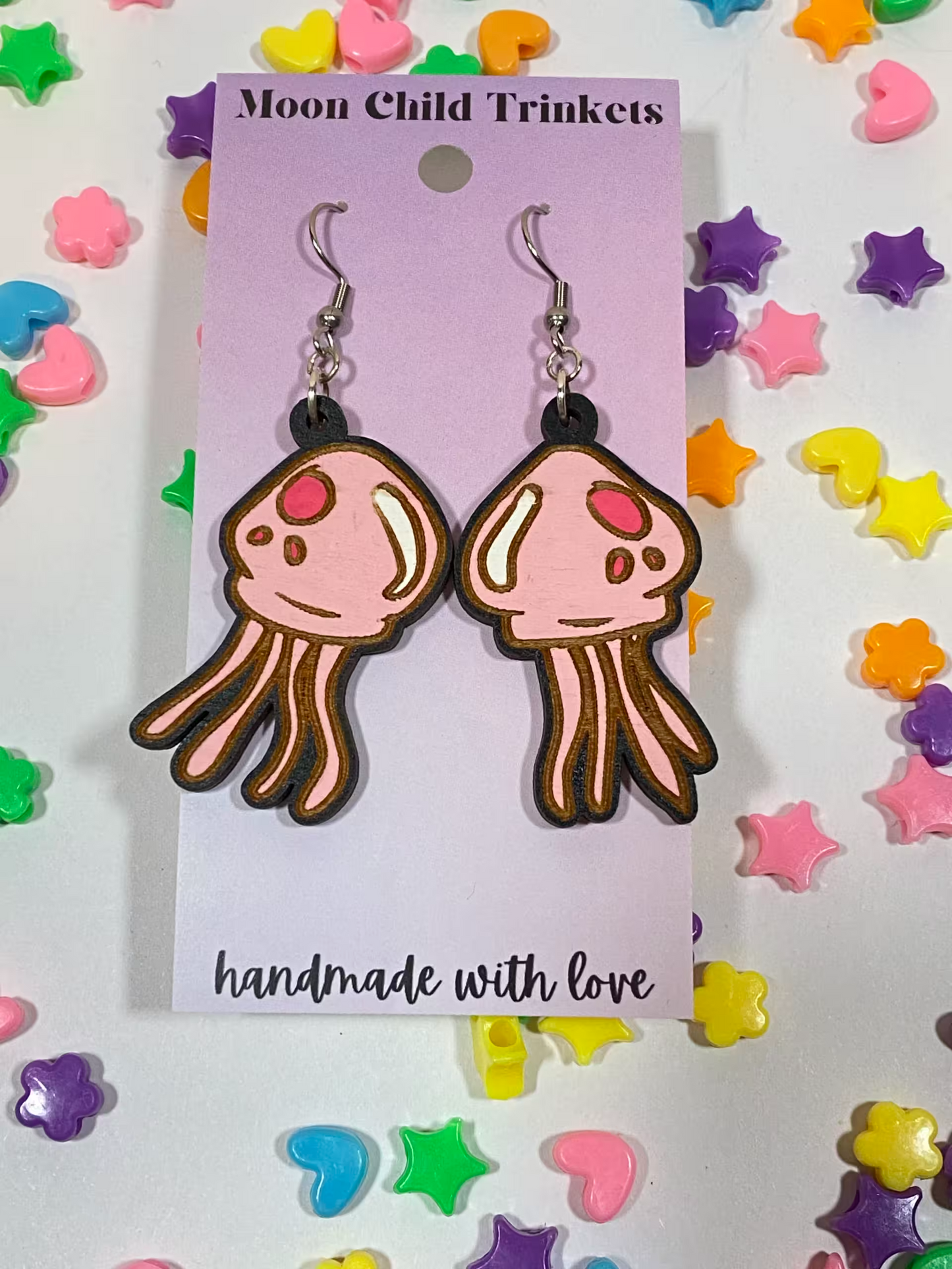JellyFish SpongeBob Hand Painted Wood Dangle Earrings
