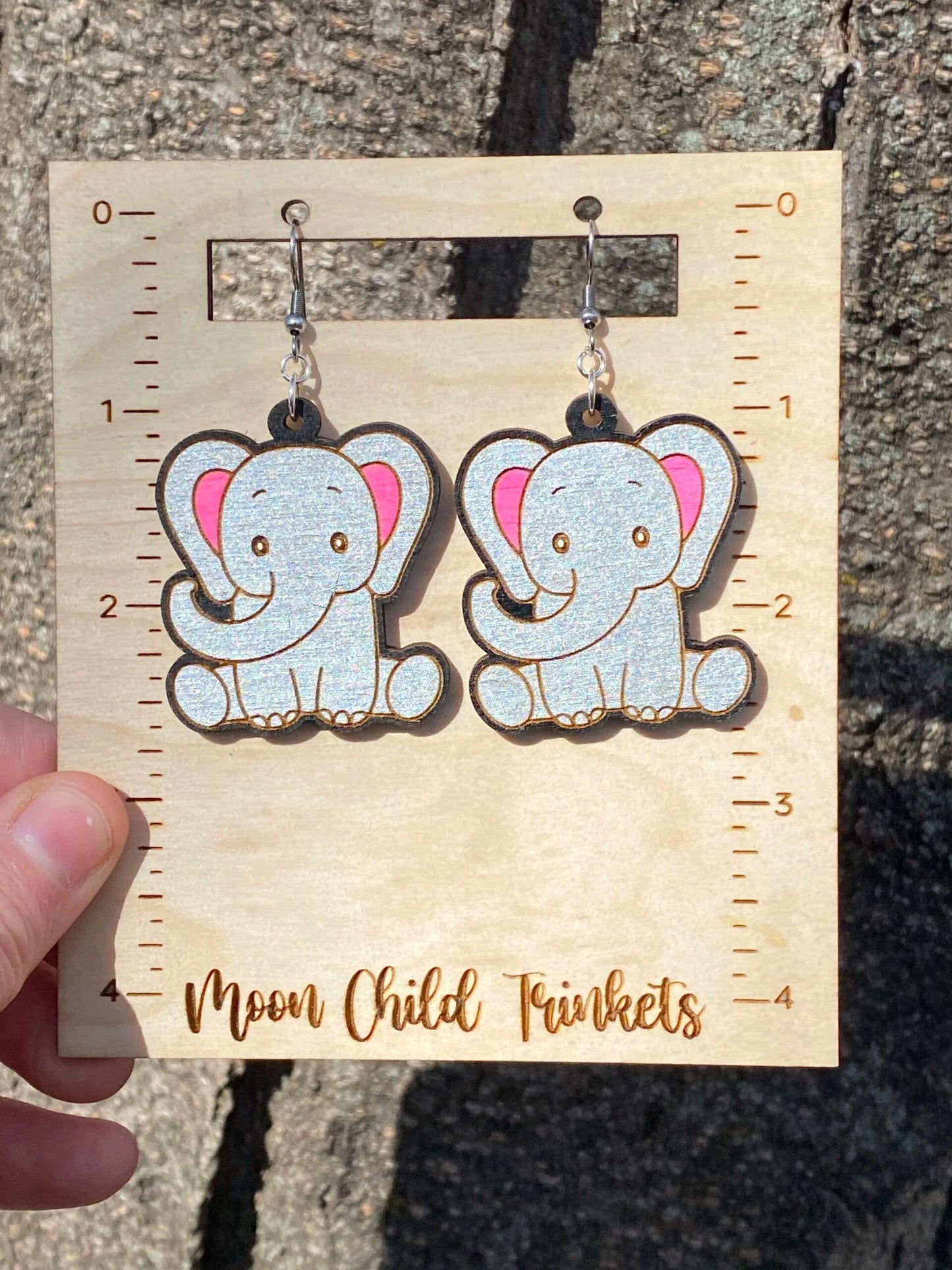 Elephant Kawaii Hand Painted Wood Earrings image 1