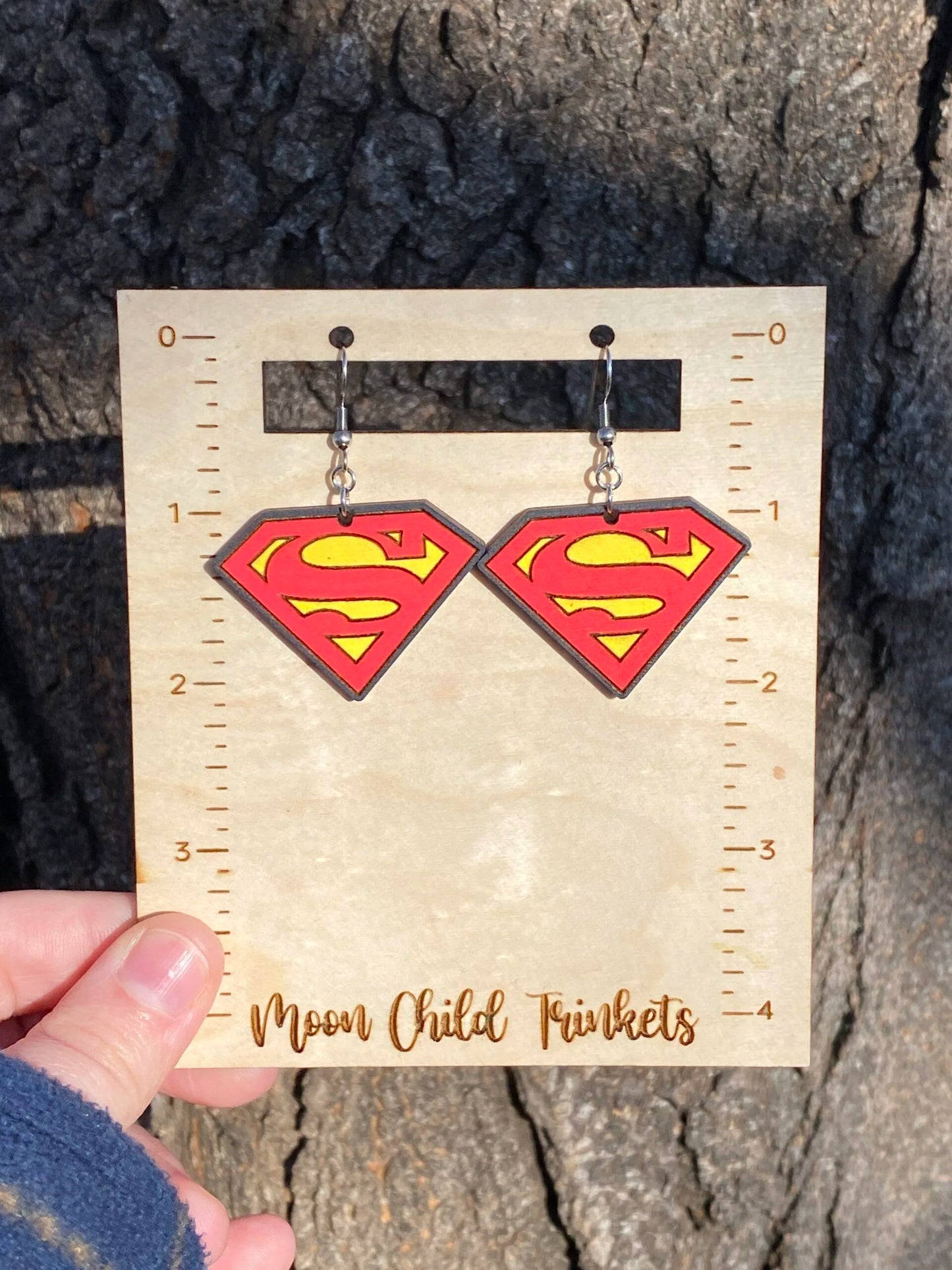 Superman Hand Painted Wood Dangle Earrings image 2