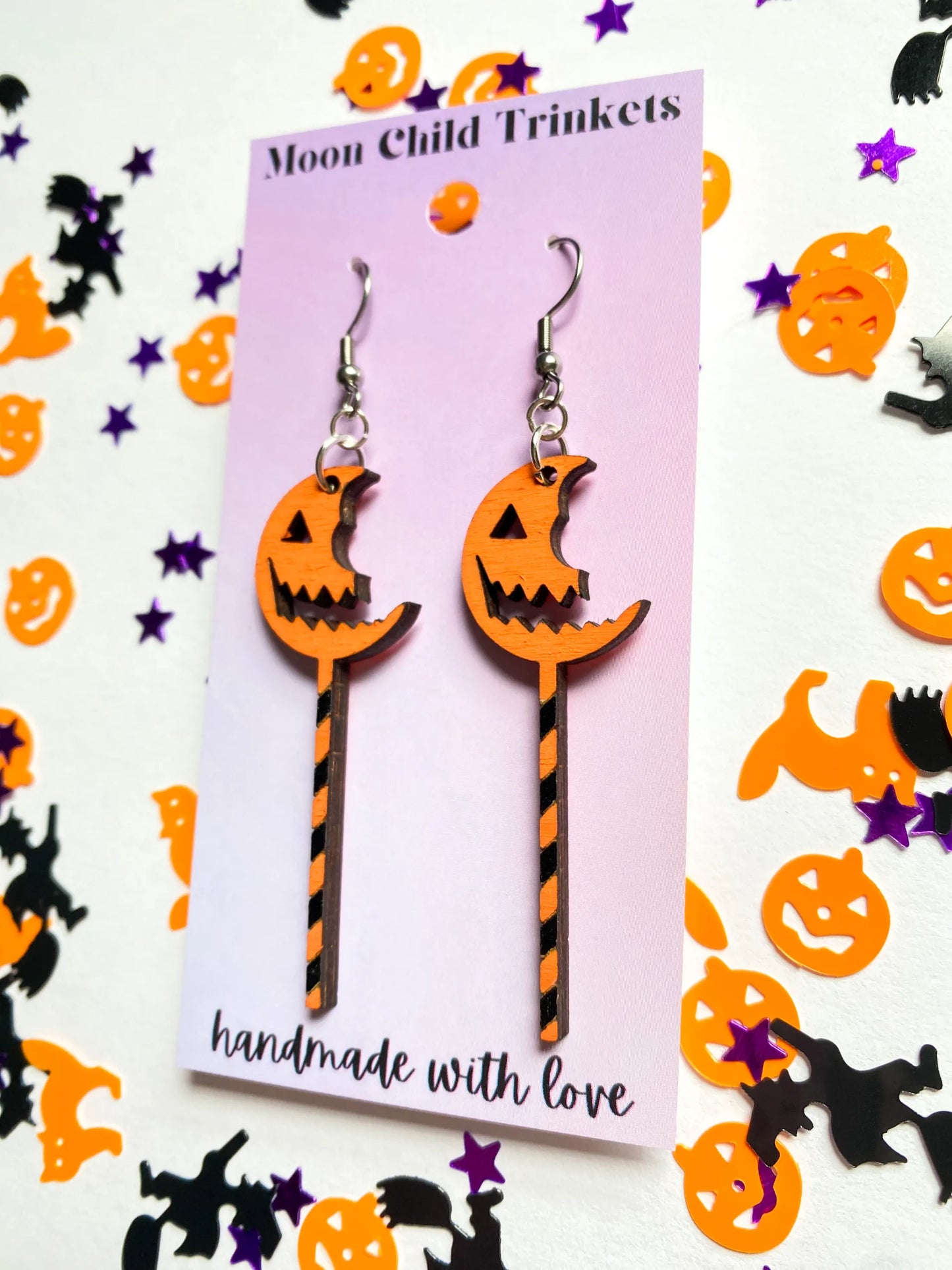 Trick 'r Treat Sam Lollipop Hand Painted Wood Earrings image 1