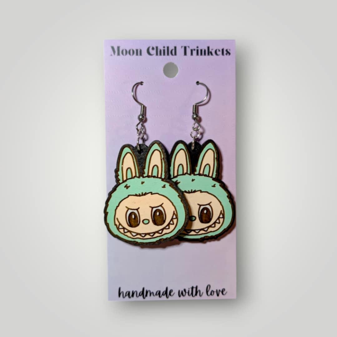 Labubu Monster Hand Painted Wood Earrings