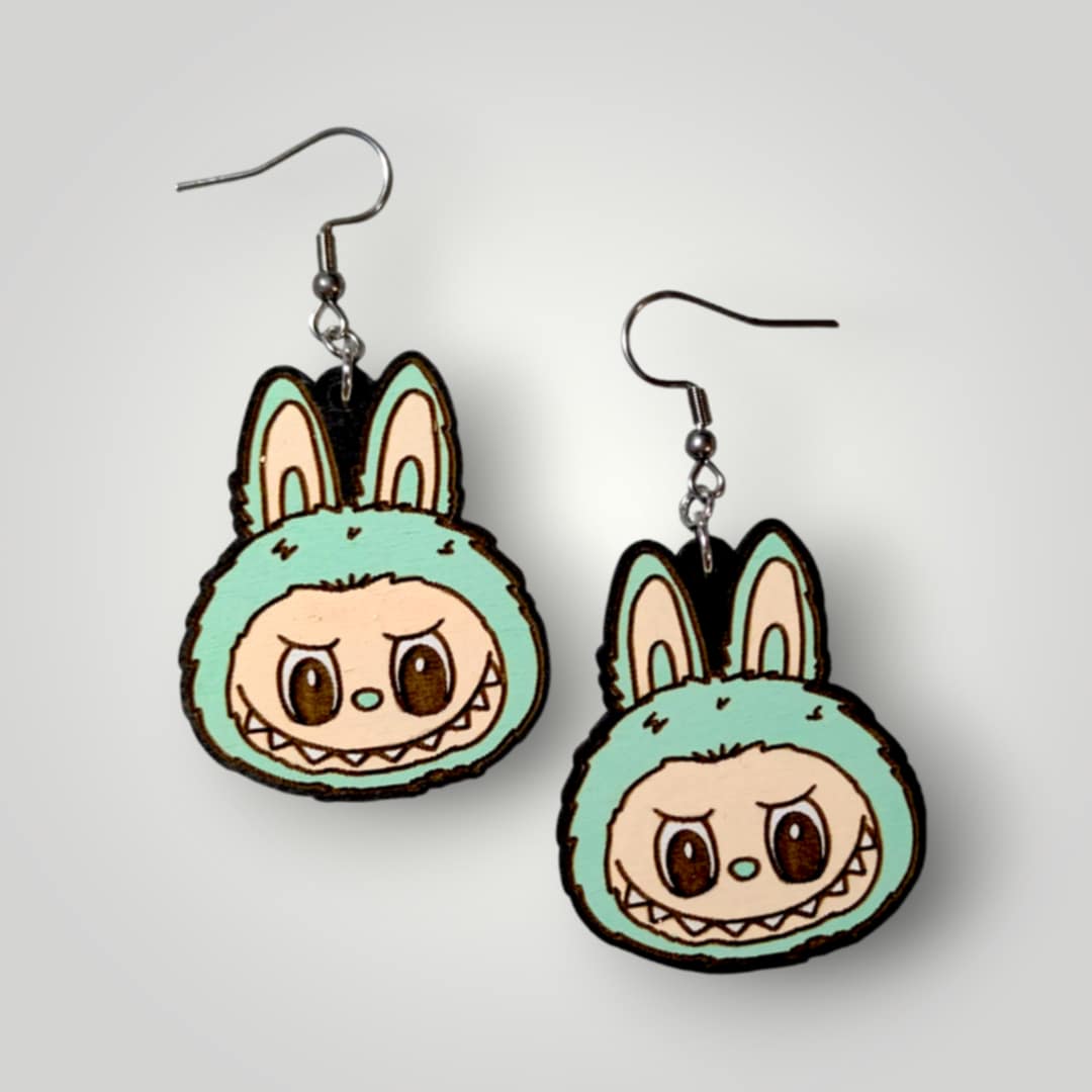 Labubu Monster Hand Painted Wood Earrings