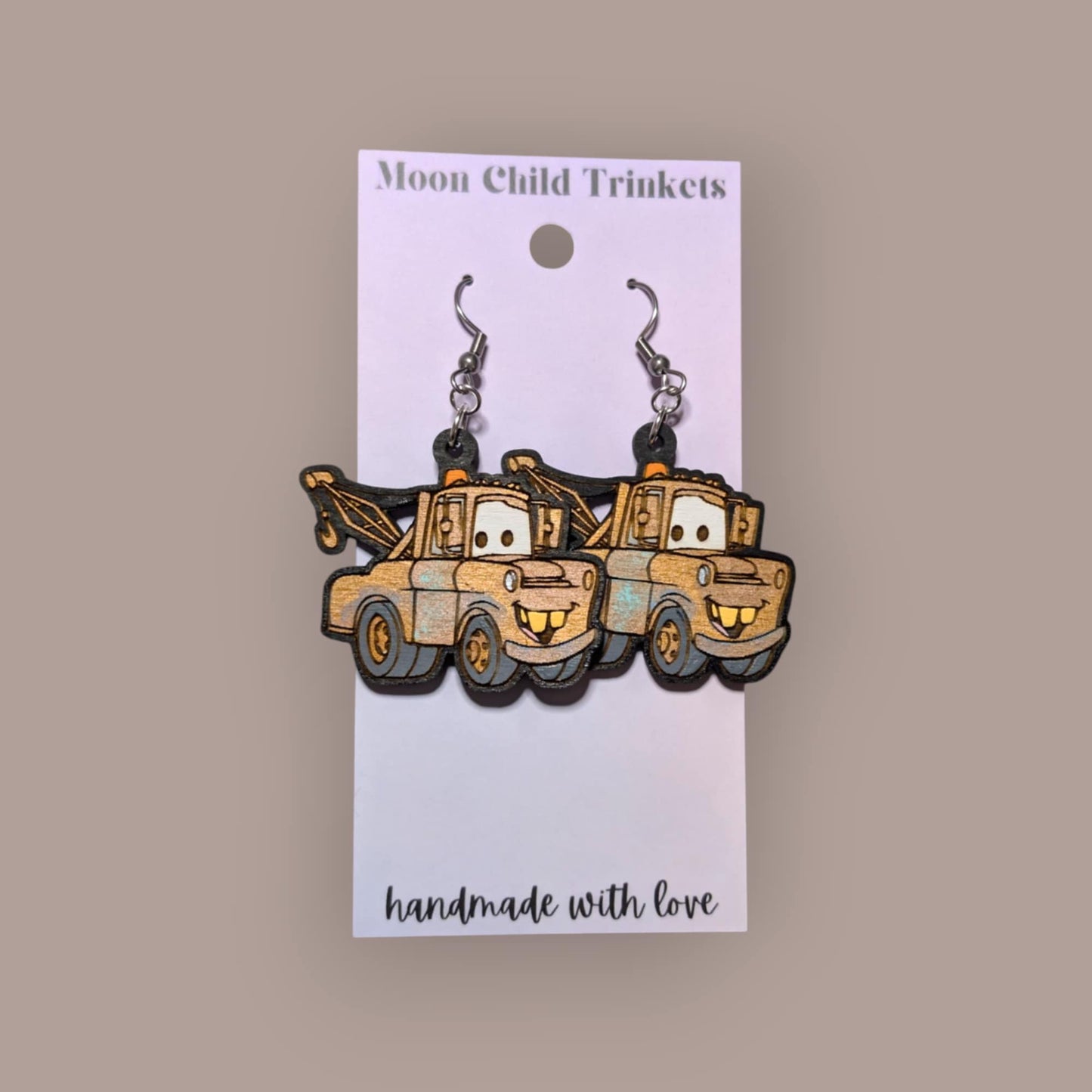 Tow Mater Hand Painted Wood Earrings