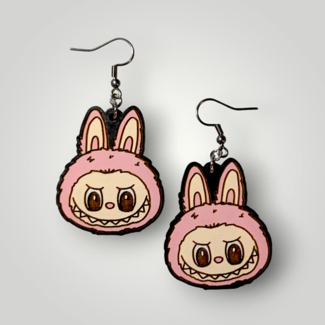 Labubu Monster Hand Painted Wood Earrings